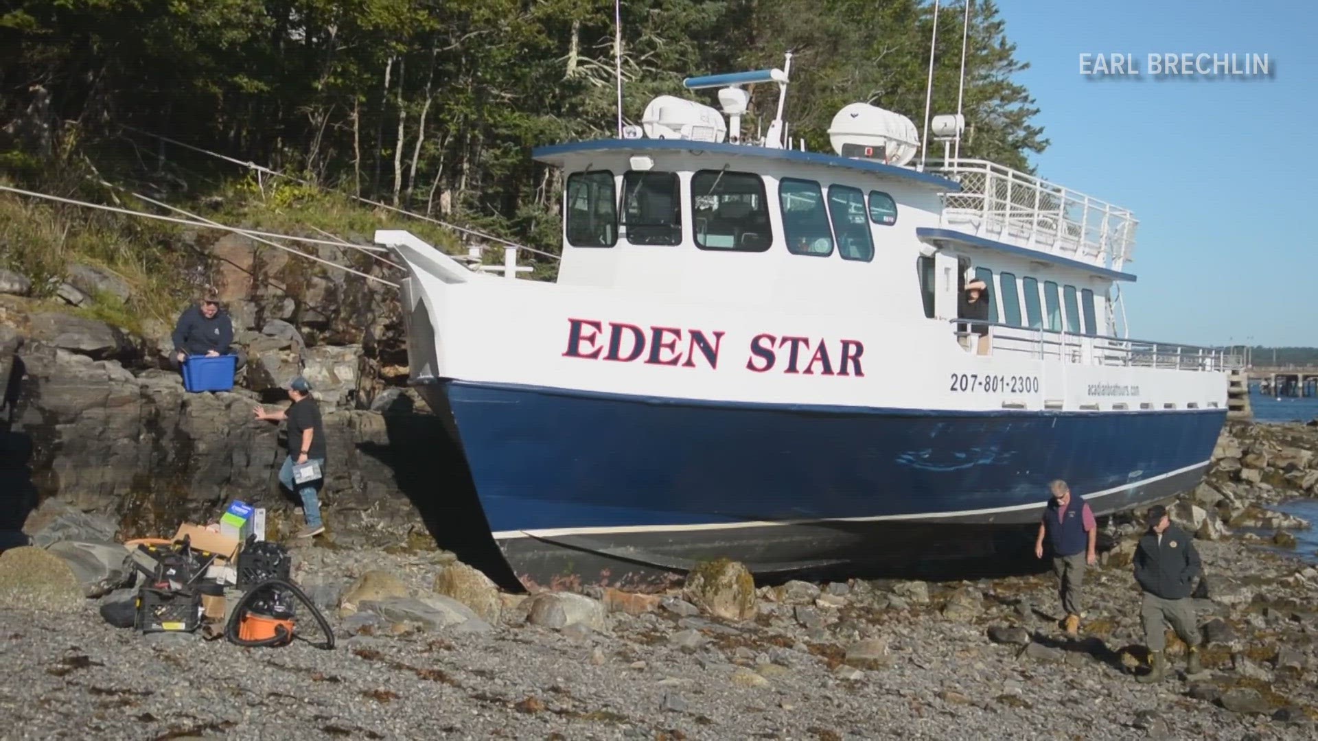 In Bar Harbor, a whale watch vessel broke free of its mooring and crashed ashore Saturday.