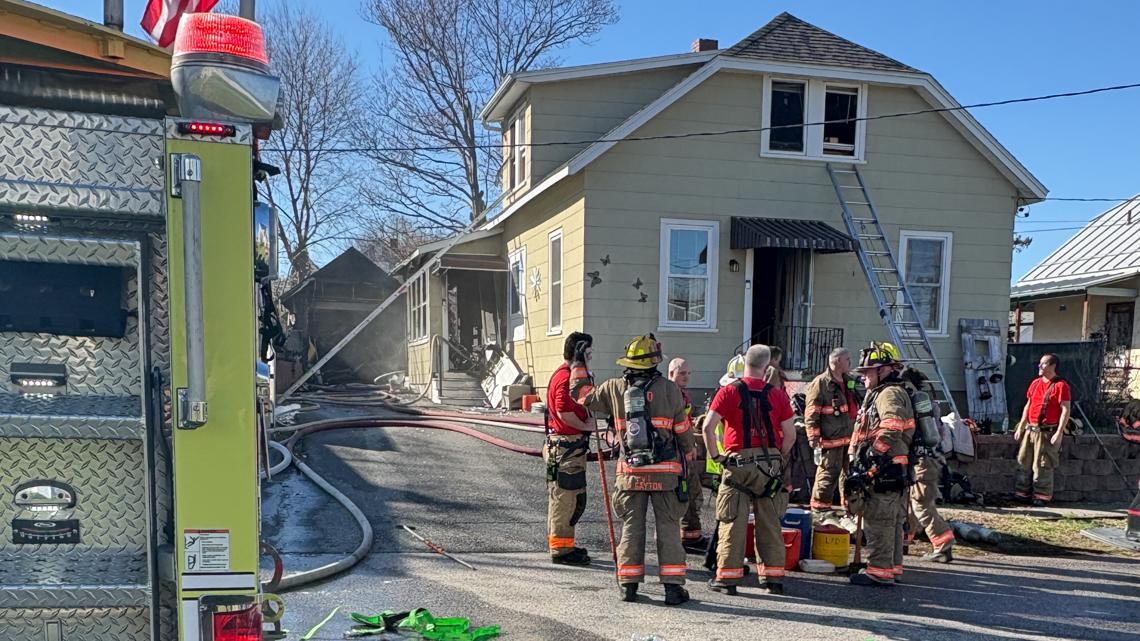 Lewiston garage and house fire closes road Friday afternoon