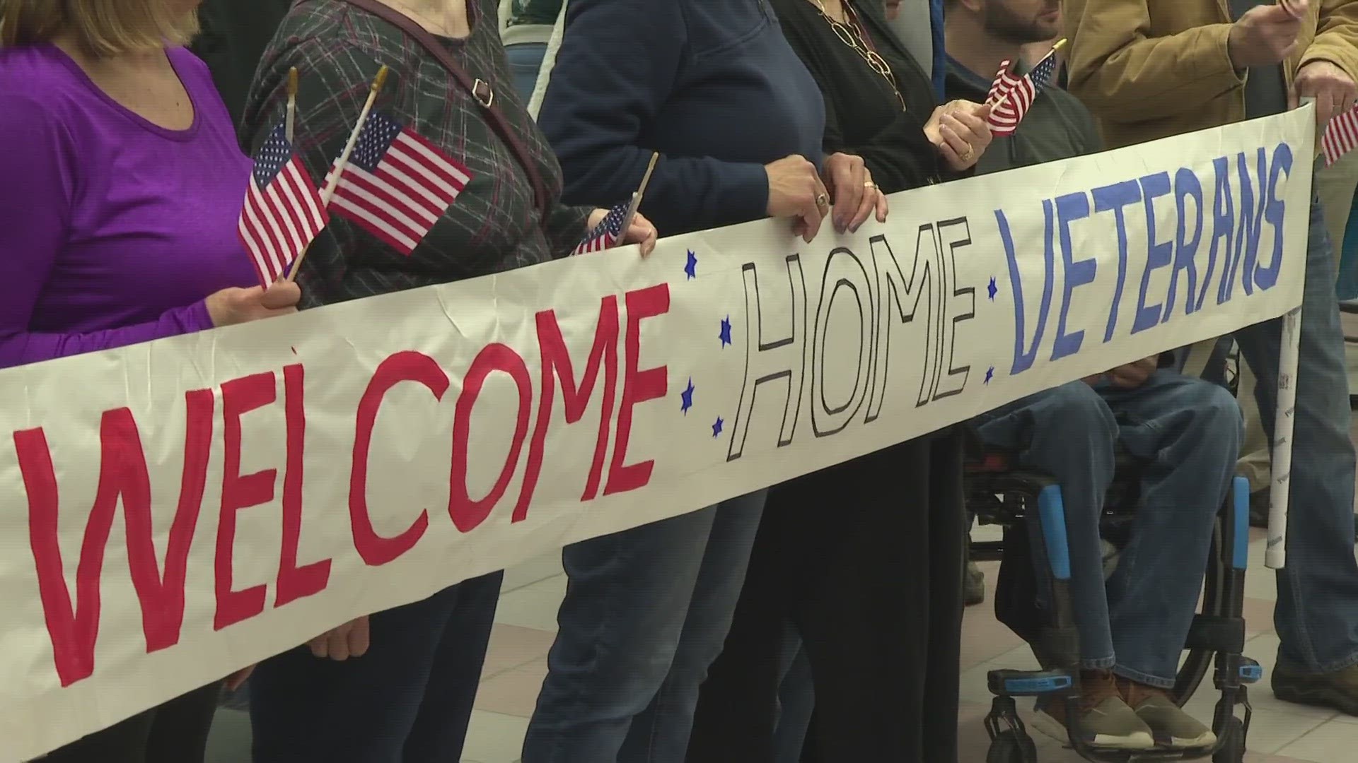 Veterans were welcomed home at the Portland Jetport Sunday.