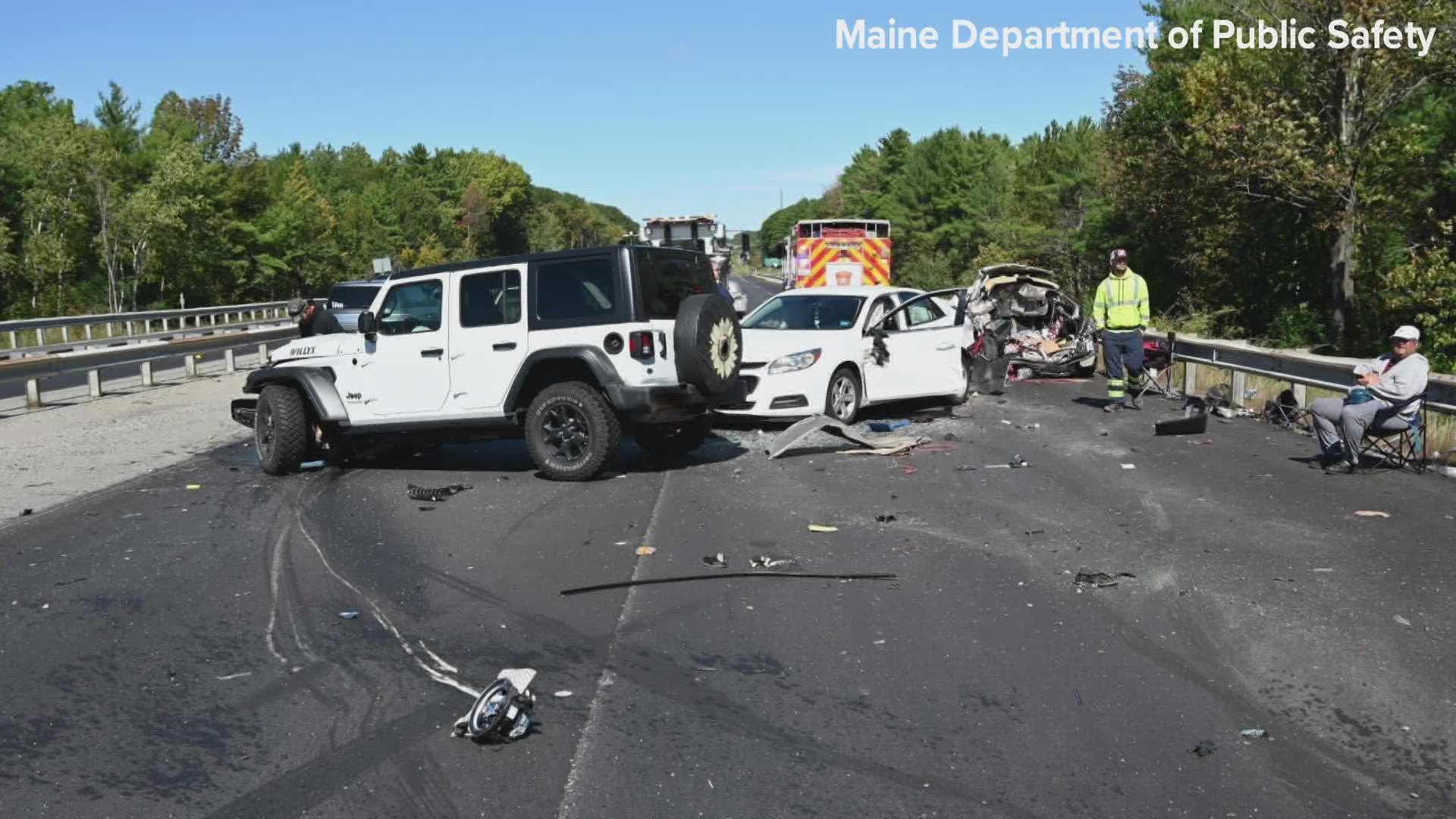 The man, 53, of Stonington, Maine, was pronounced dead at the scene Saturday after his vehicle was rear-ended and pinned between two other vehicles.