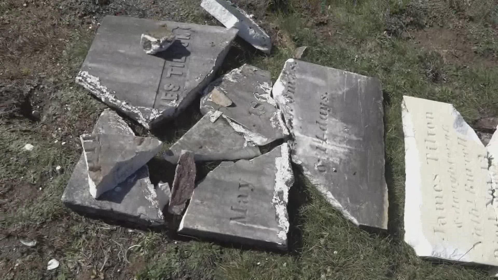 Several headstones were damaged or destroyed last month in a car accident, and town officials have been waiting for the insurance company to assess the damage.
