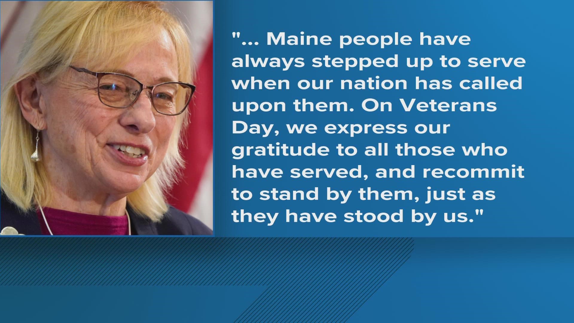 Alike much of the state who stepped up to honor the state's veterans, Gov. Janet Mills expressed her thanks.