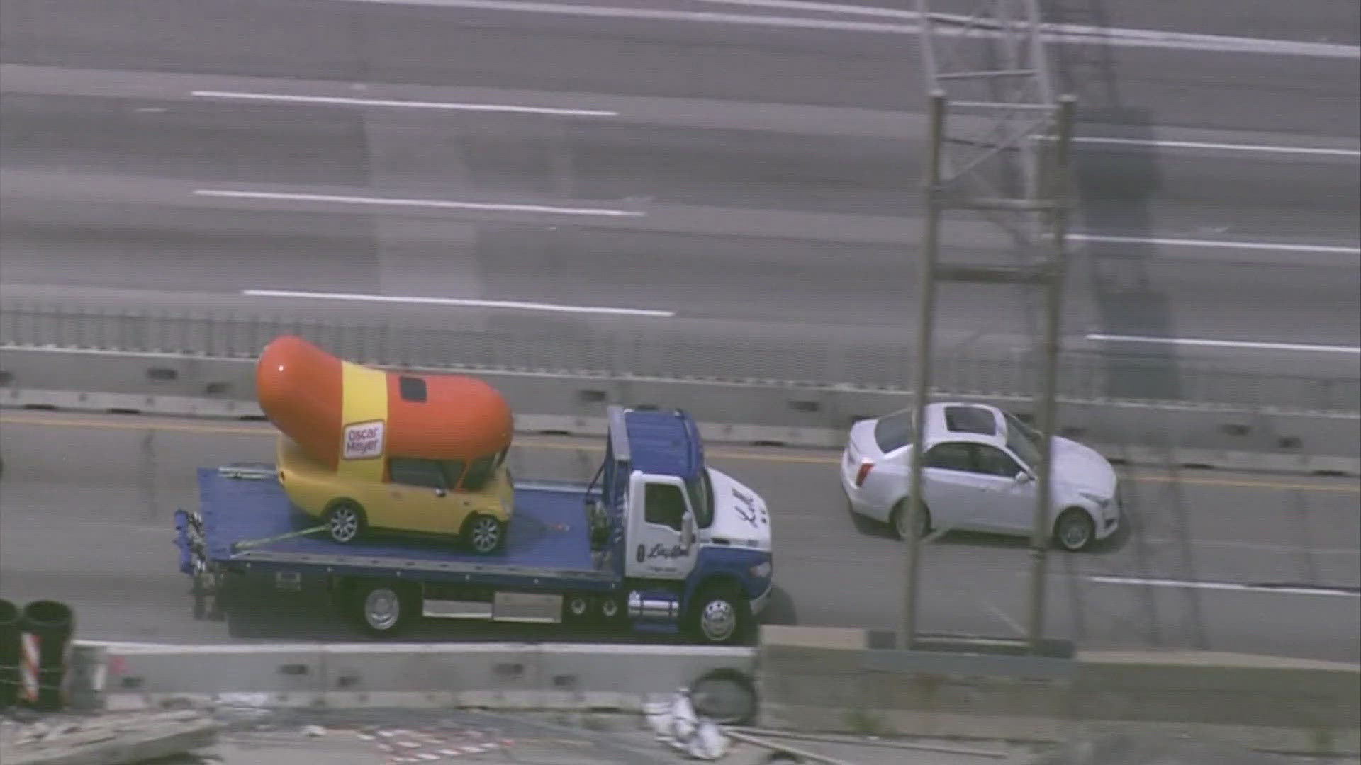 Illinois State Police said the Wienermobile hit another vehicle, lost control, and rolled over on its side. No injuries were reported.