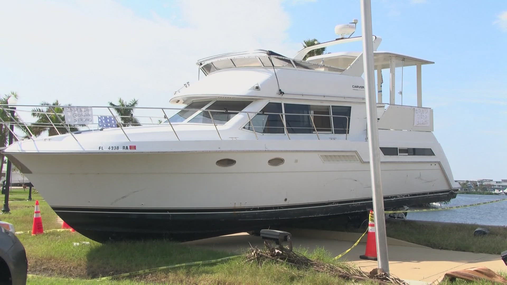 The storm surge dragged many boats onto land. Some of the boats are worth hundreds of thousands of dollars.