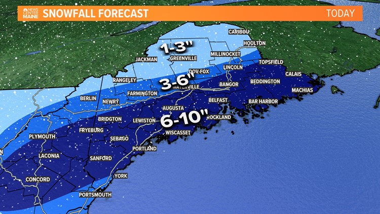 Snow expected to fall all day during Monday storm, with mix along coast