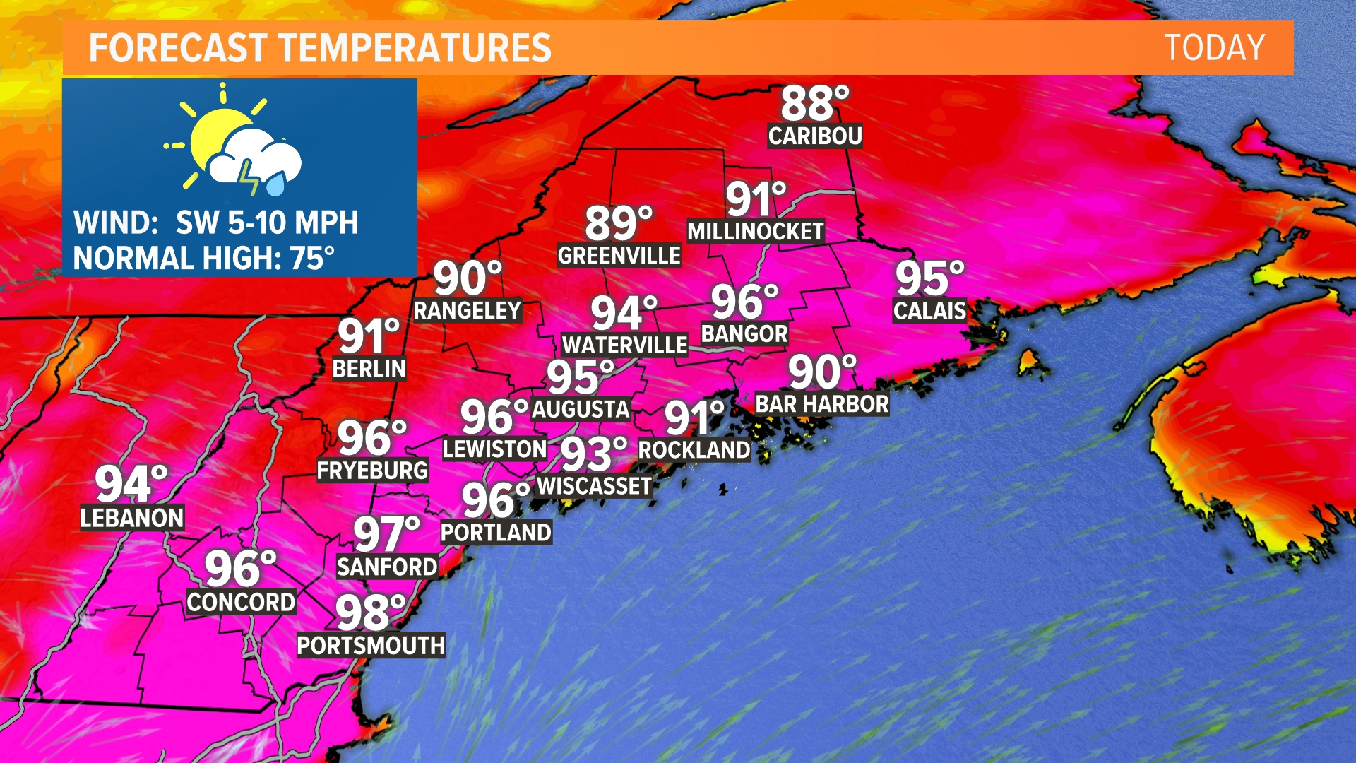 Maine weather forecast Thursday: Record heat and strong storms ...
