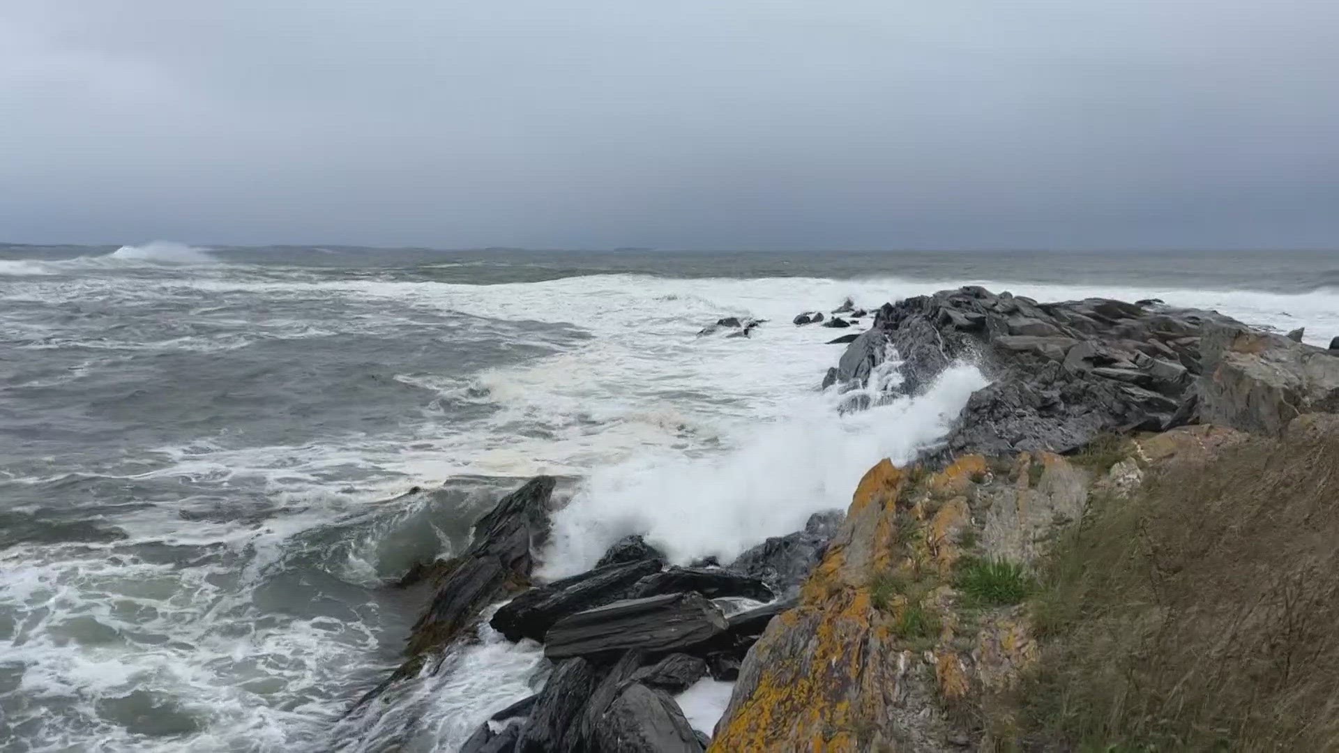 Waves crash into the coastline in Cape Elizabeth with the arrival of the much-anticipated nor'easter on Saturday.
