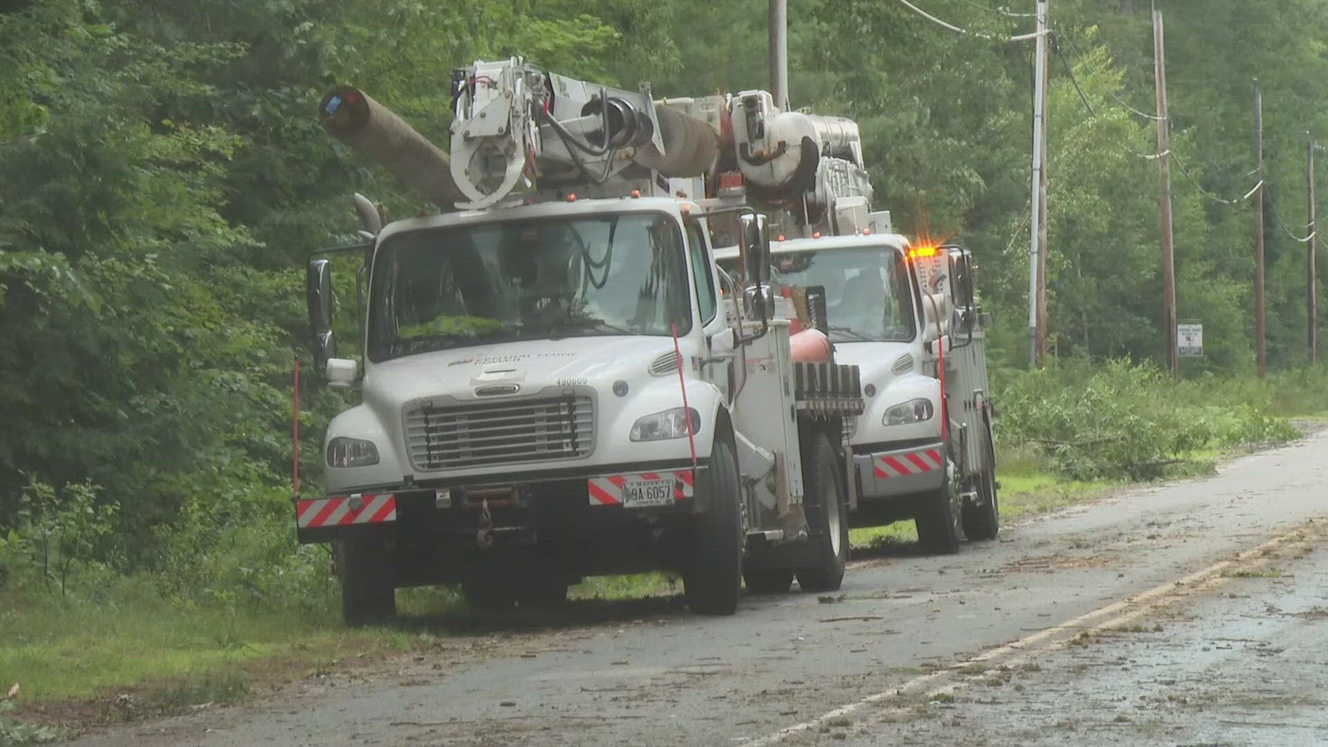 At least three homes were hit by falling trees, according to the town's fire chief.