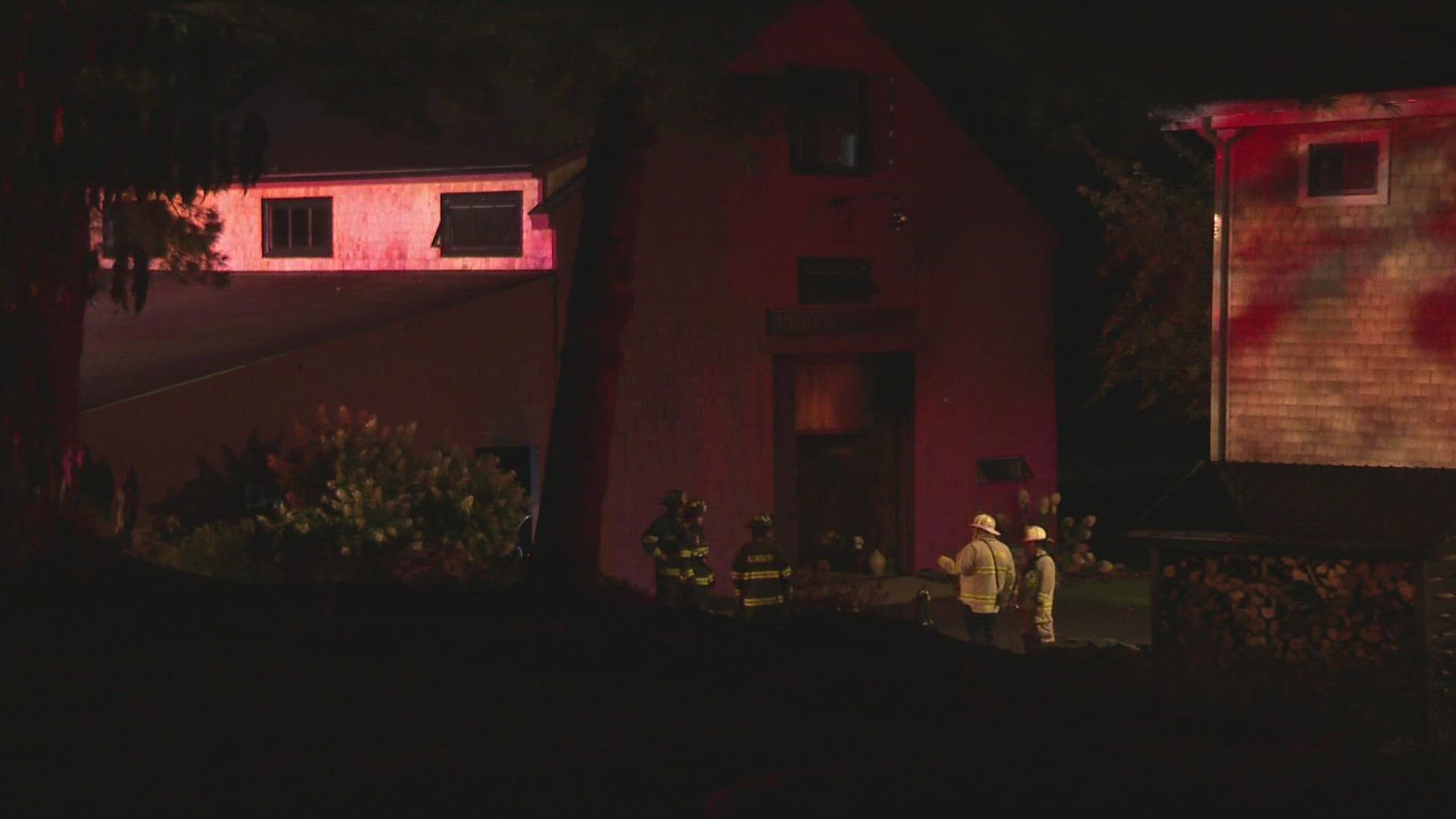 In Falmouth crews were on the scene of a fire tonight officials believe it was caused by a lightning strike