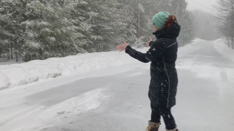 Snow sticking to roads, trees in western Maine as of Tuesday afternoon
