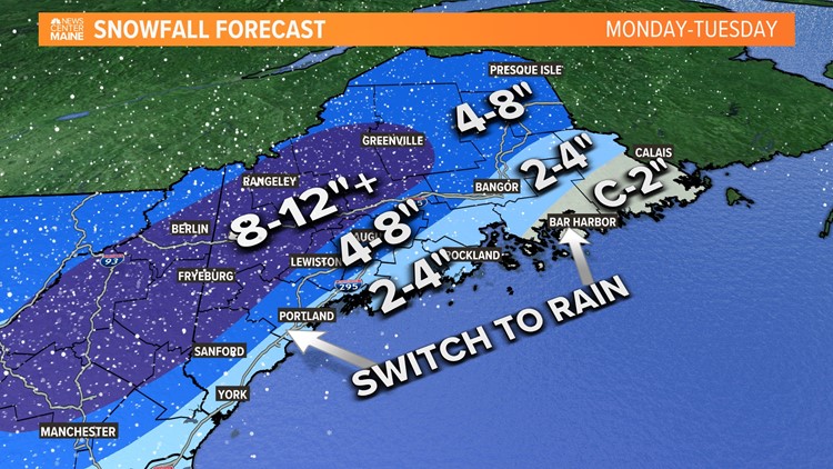 Strong winter storm in Maine on Monday
