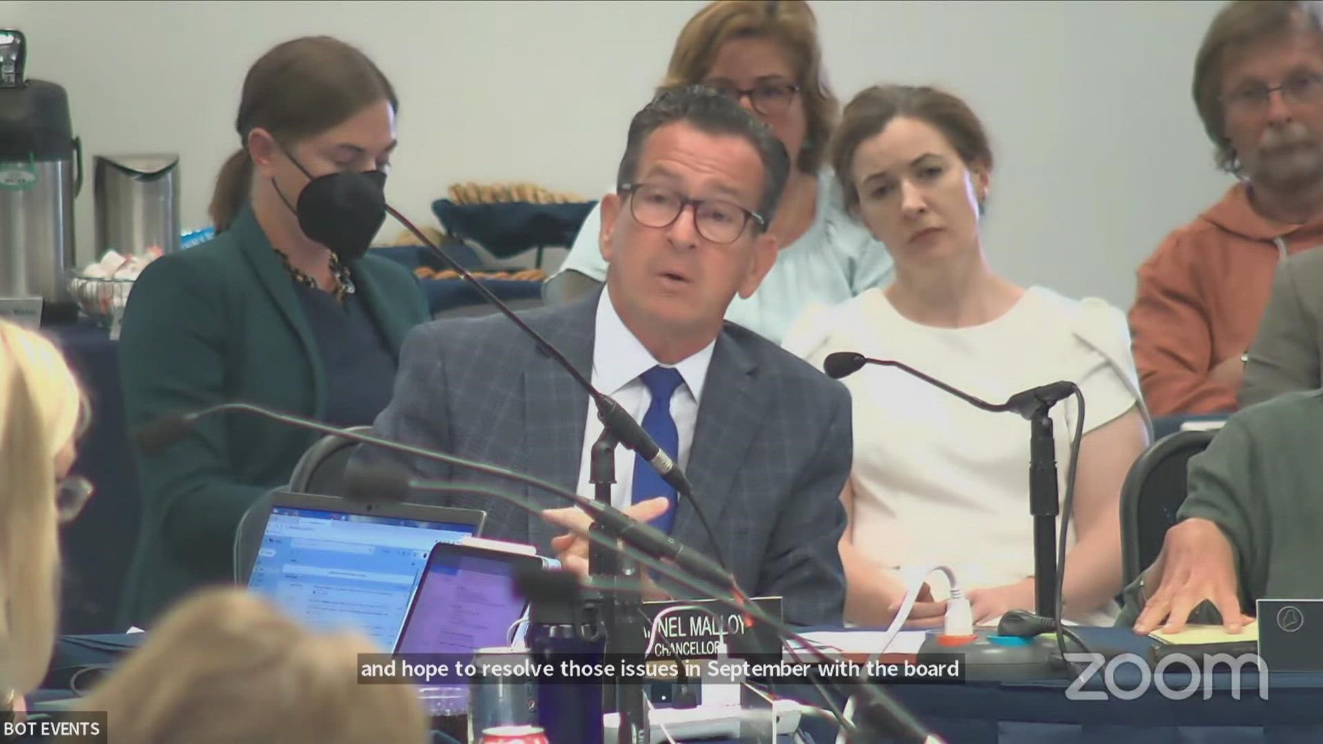 Trustees voted unanimously Monday to extend the contract for Chancellor Dannel Malloy despite recent votes of no confidence.