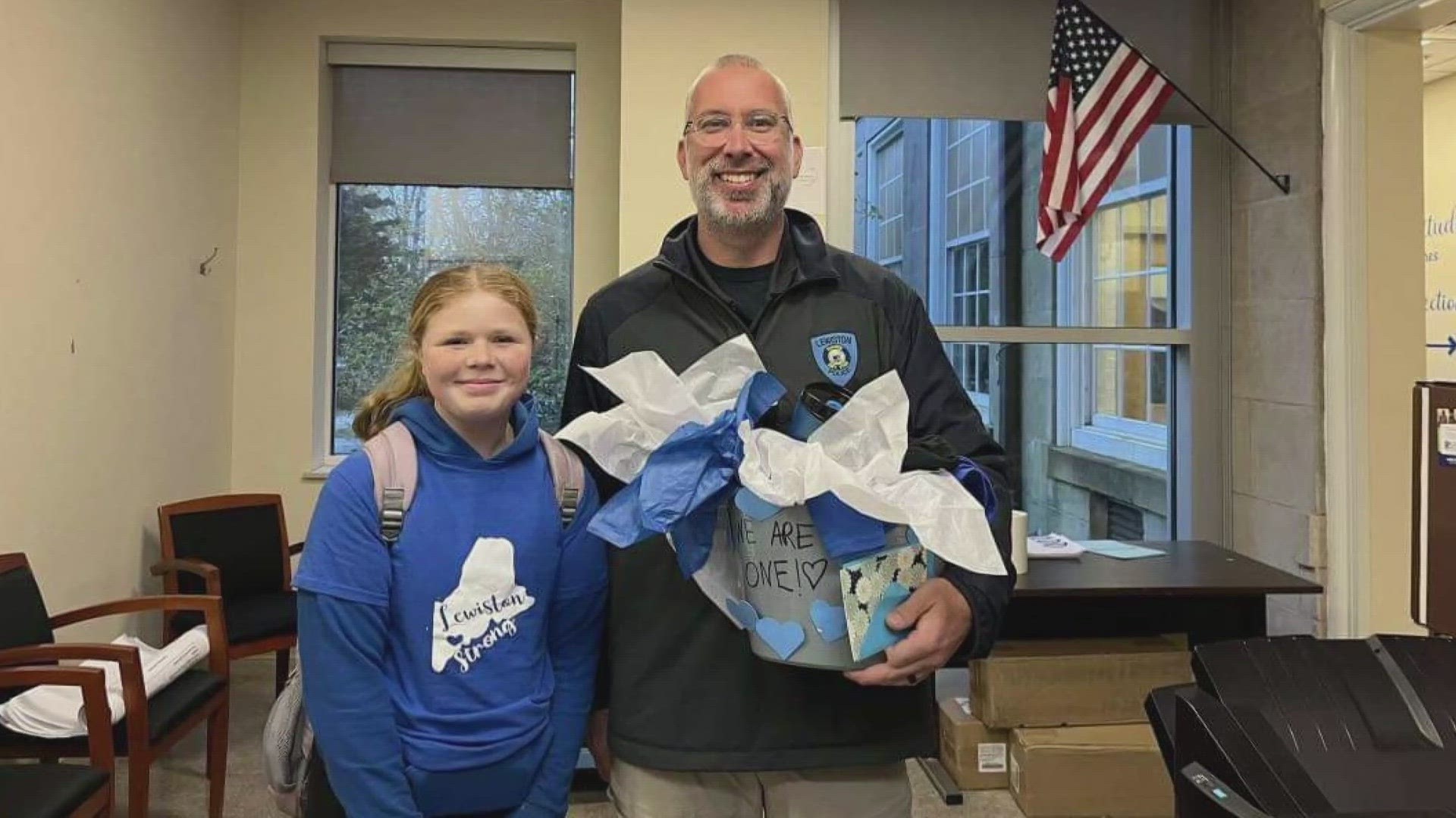 Ava Coffill had the idea to thank Lewiston Police Officer Keith Caouette, who was one of the first officers to respond during last month's mass shooting.