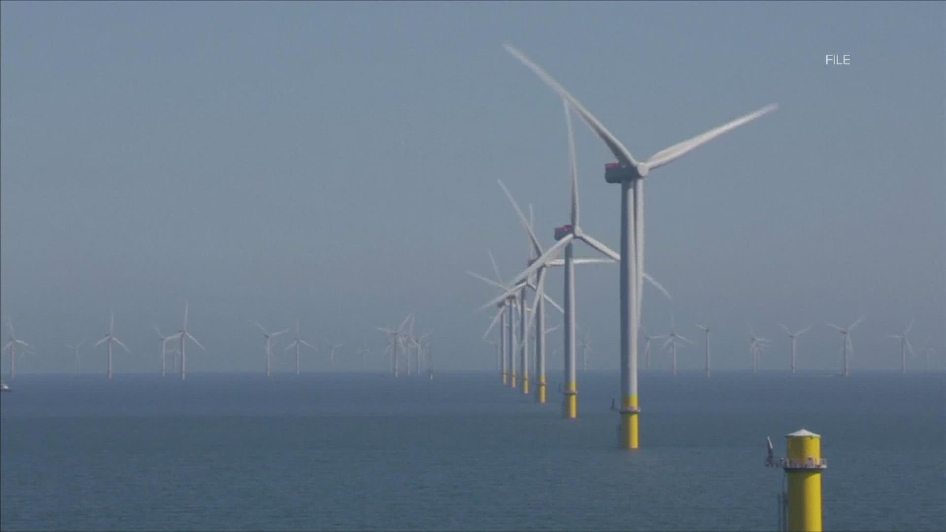 The wind turbines would stand 600 feet tall and would float off the coast of Maine.