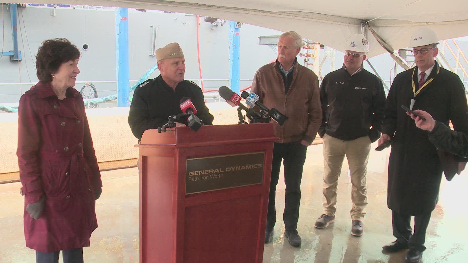 Adm. Mike Gilday visited Bath Iron Works to tour the future USS Carl M. Levin before it officially becomes part of the fleet.