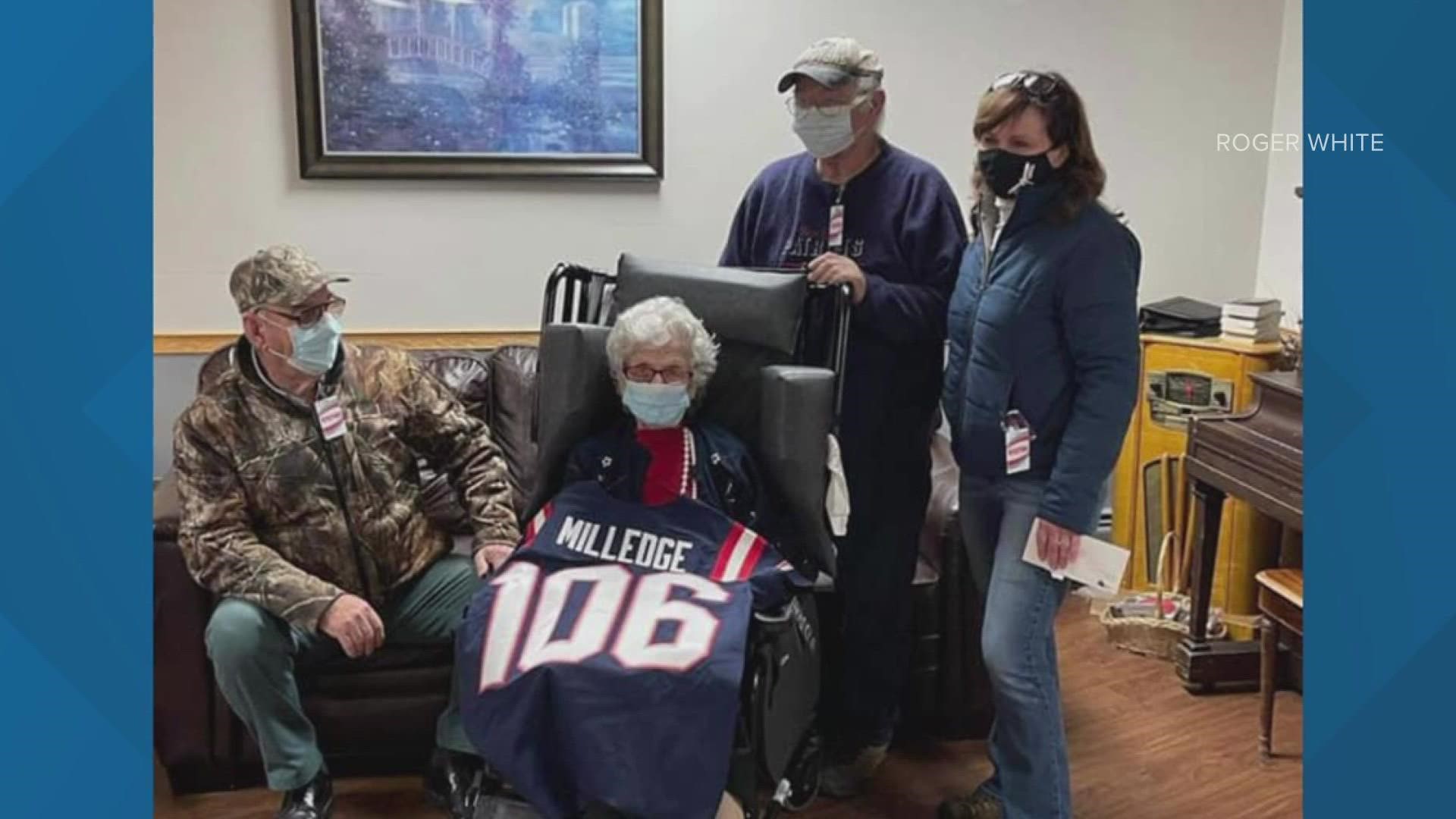 Myrtle Milledge of Rumford is 106, and she's a devoted Patriots fan.