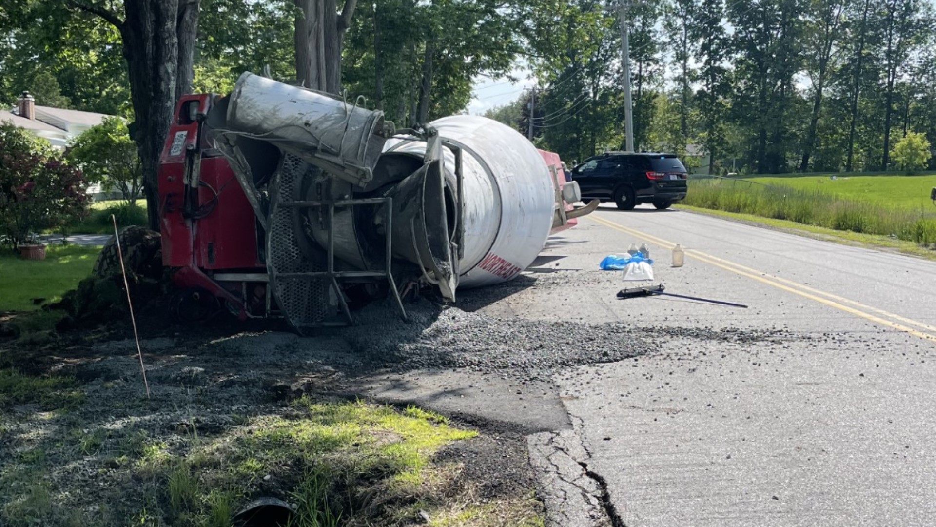 Road reopens after cement truck crashes into ditch in Berwick ...