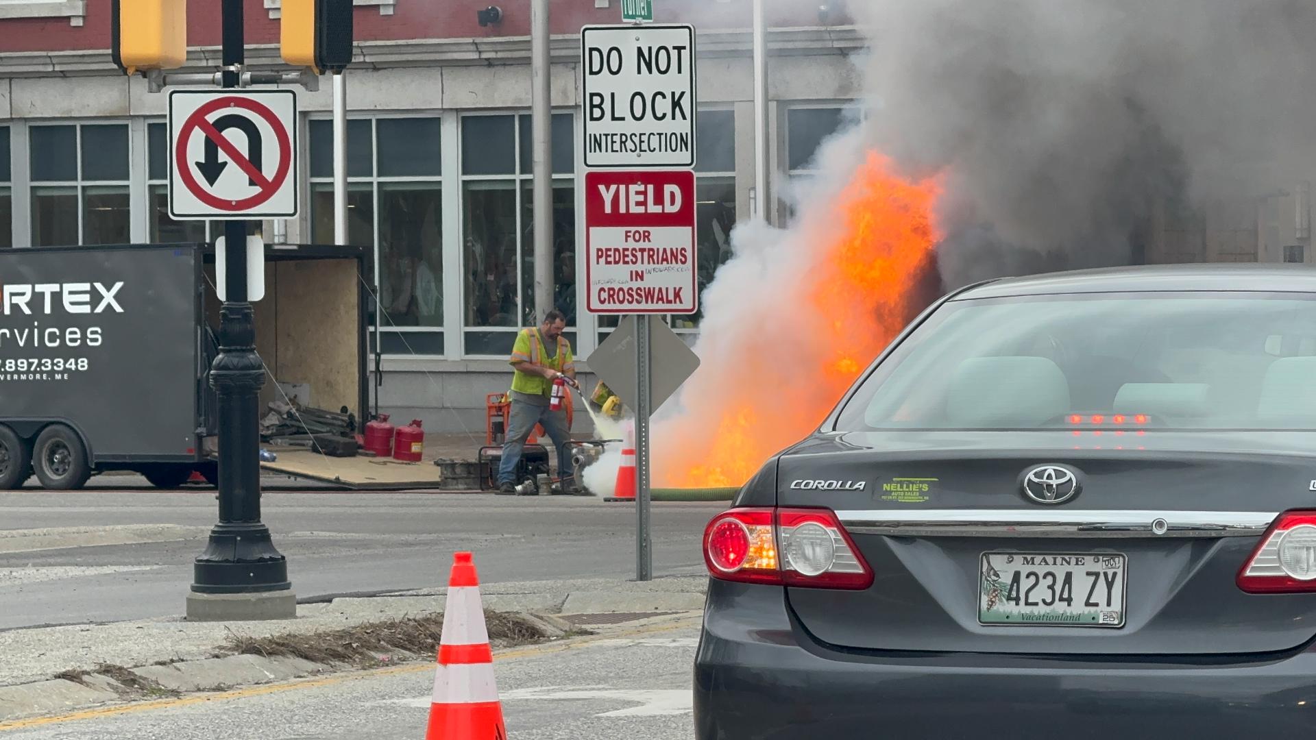 Road closures in Auburn due to underground fire caused by spilled