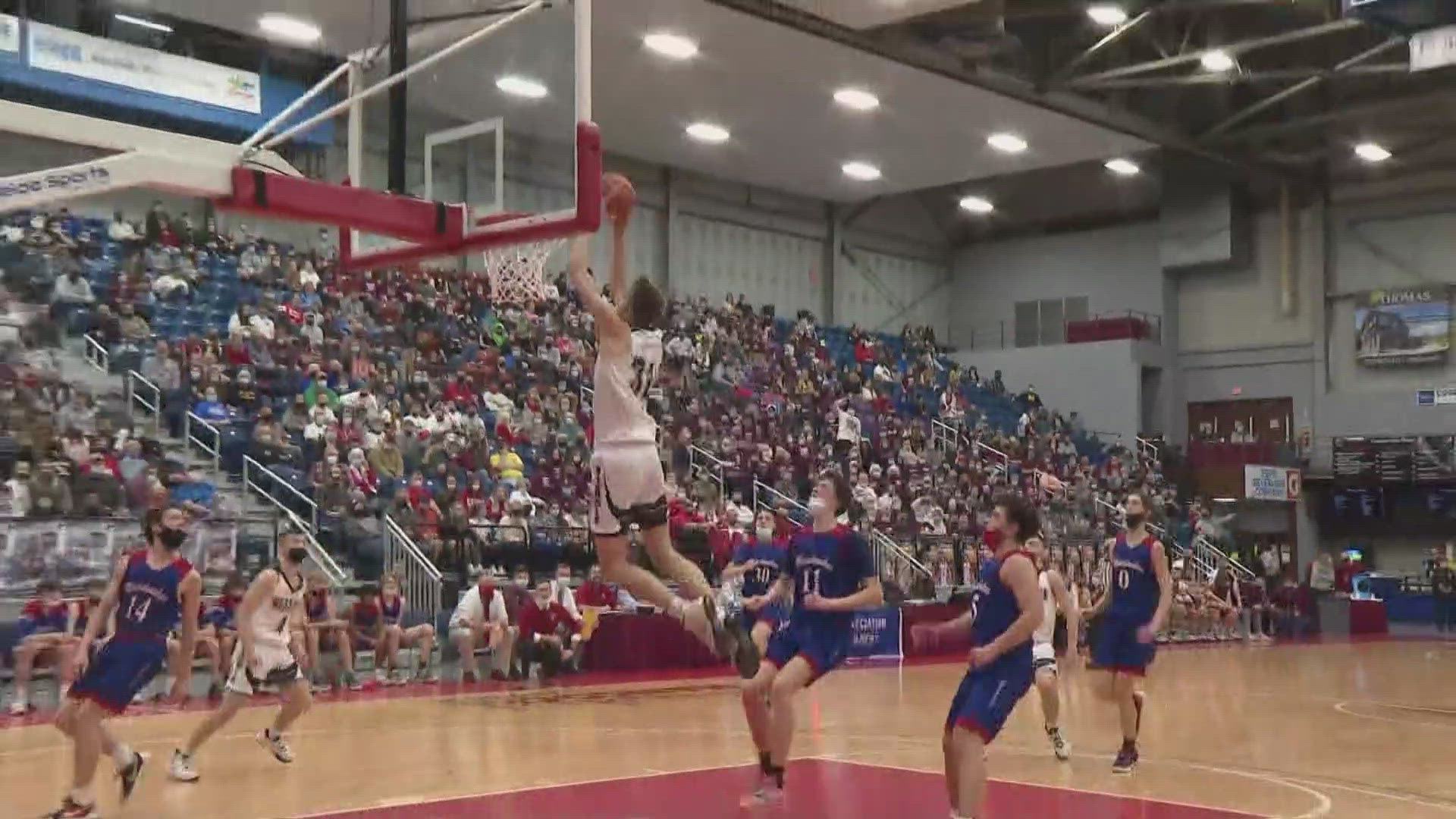 New Balance, one of Flagg's sponsors, hosts a watch party of the NBA Draft at Nokomis high school in Newport. 