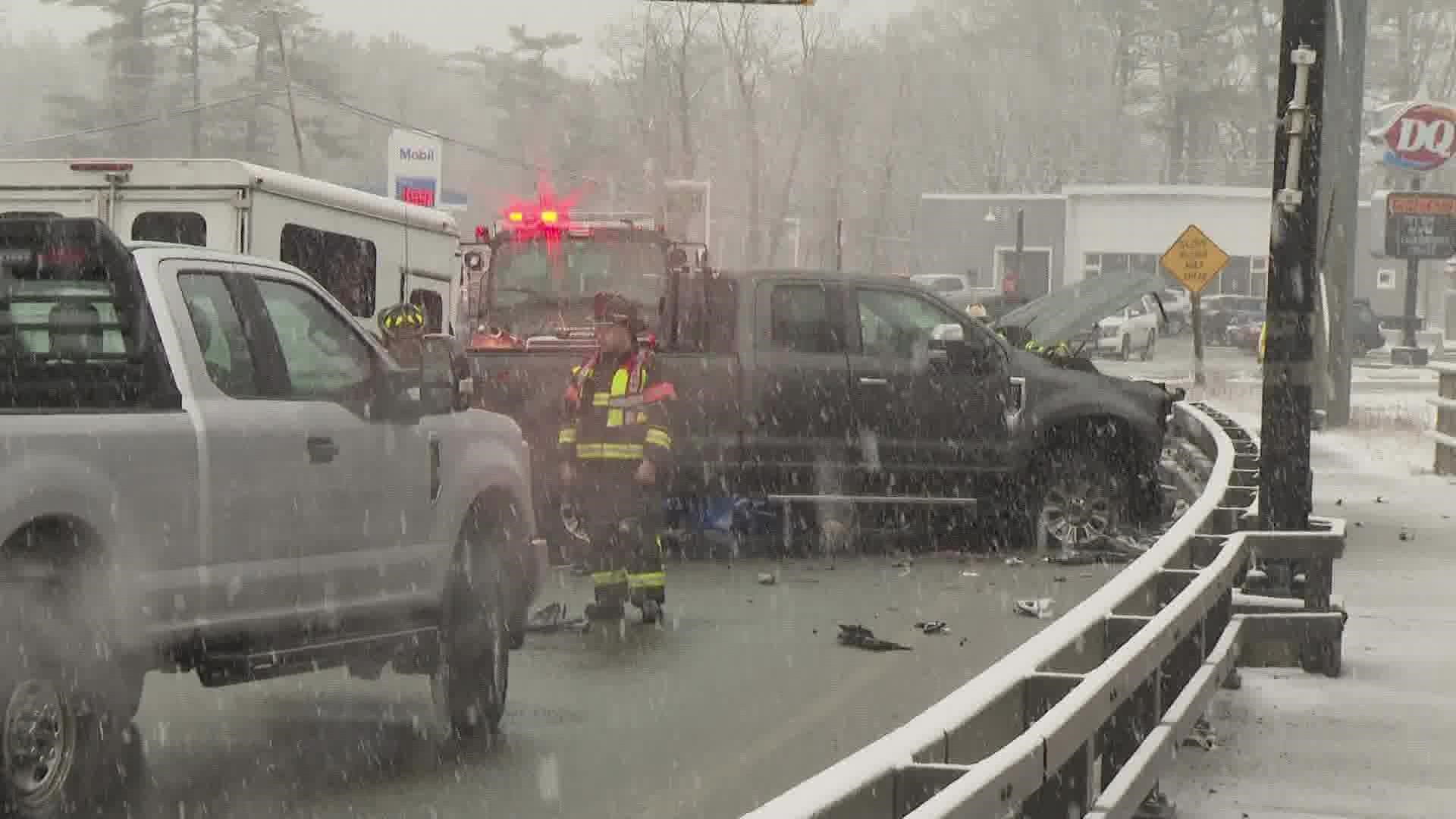 The crash was reported around 12:42 p.m. Friday and involved two vehicles, according to Sagadahoc County dispatch.