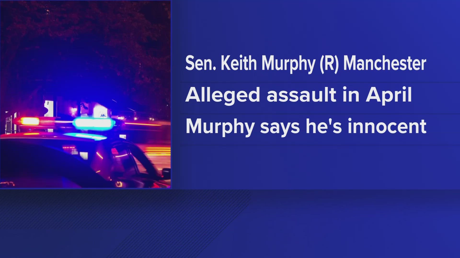 Sen. Keith Murphy, of Manchester, turned himself in Monday and was charged with two counts of simple assault and one count of criminal threatening.