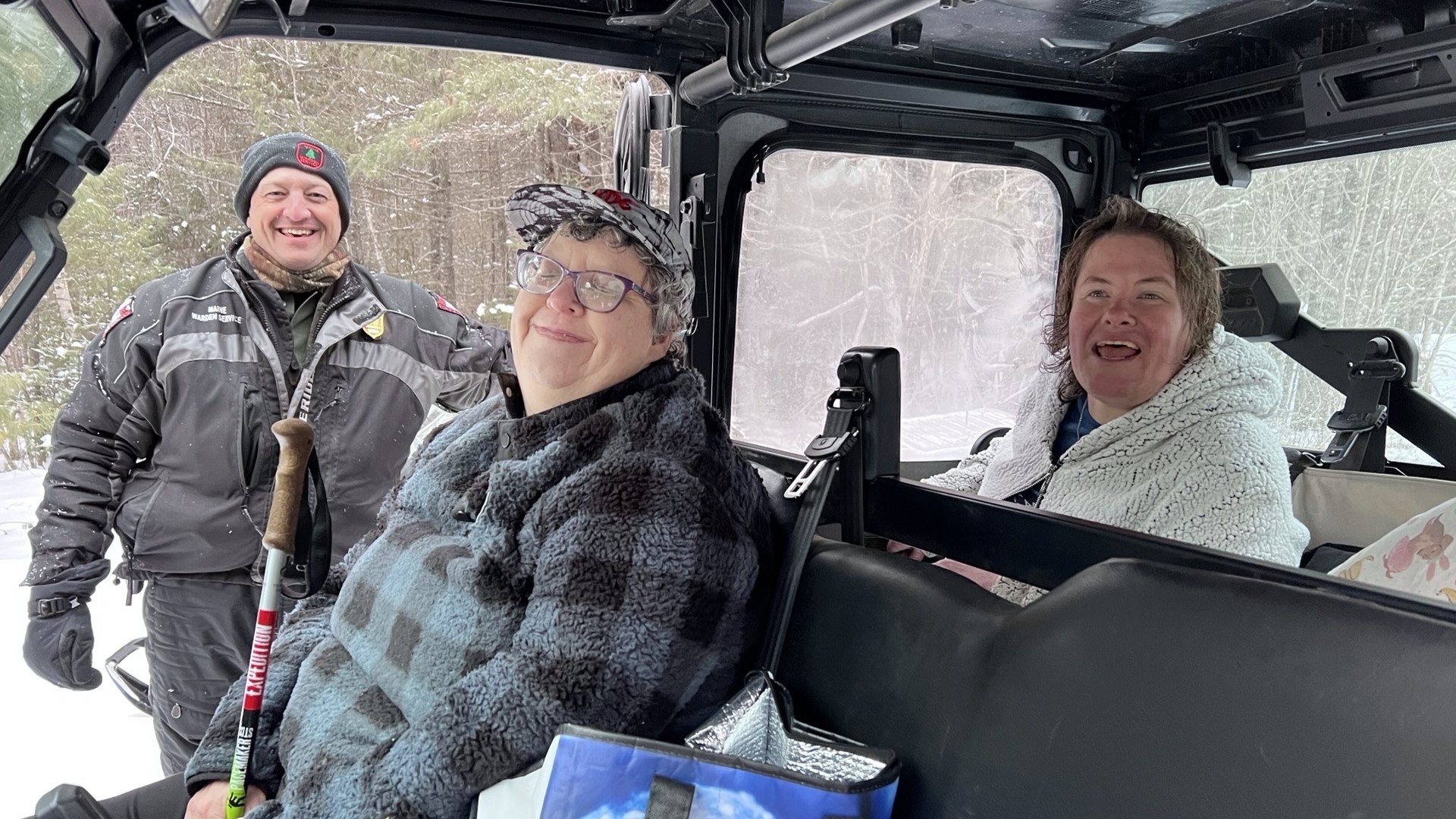 The women were located around 4 p.m. Sunday by game warden Brad Richard, who was traveling by snowmobile on an unplowed road in T40 MD, which is in Hancock County.