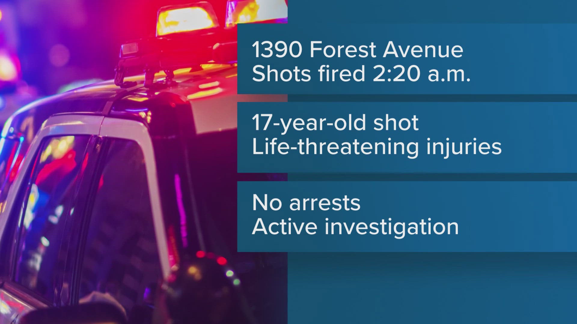 A 17-year-old was found just before 2:30 a.m. Tuesday on Forest Avenue, police say.