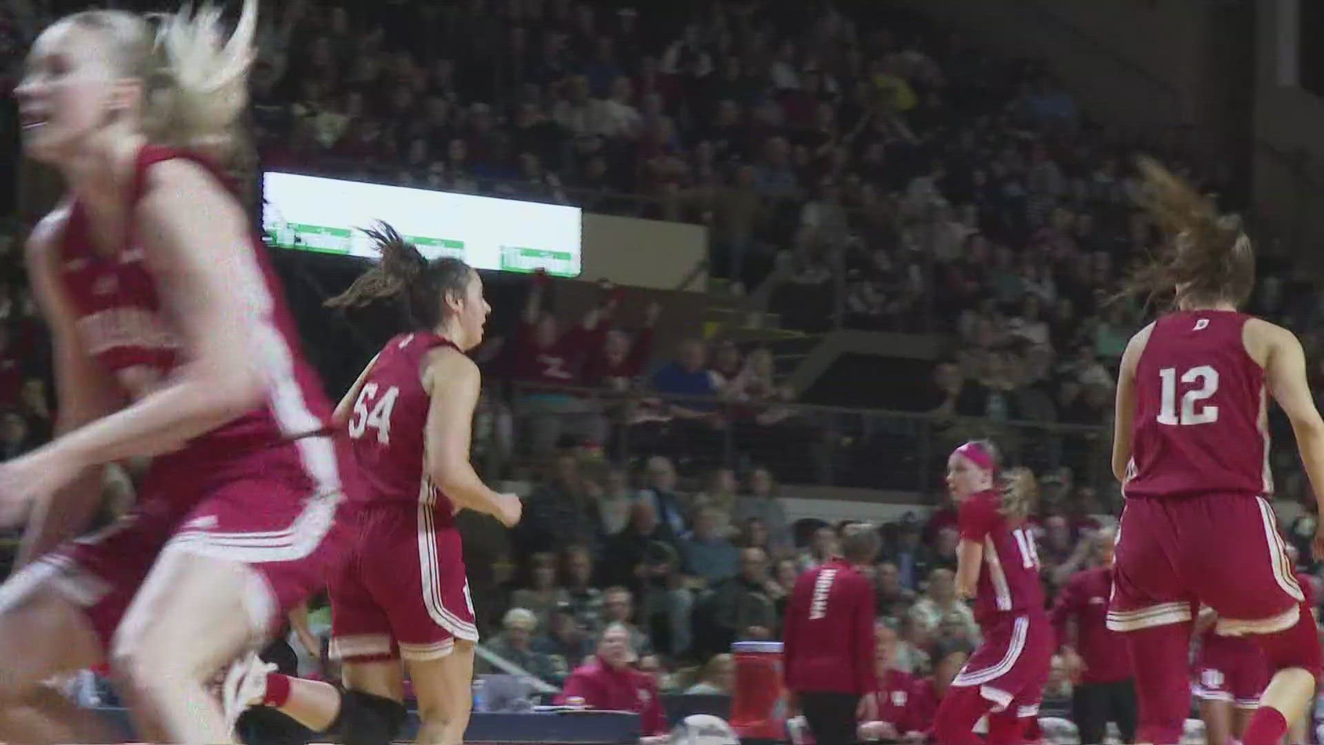 The All-American women's basketball player Mackenzie Holmes played in Maine for the first time since high school on Thursday.