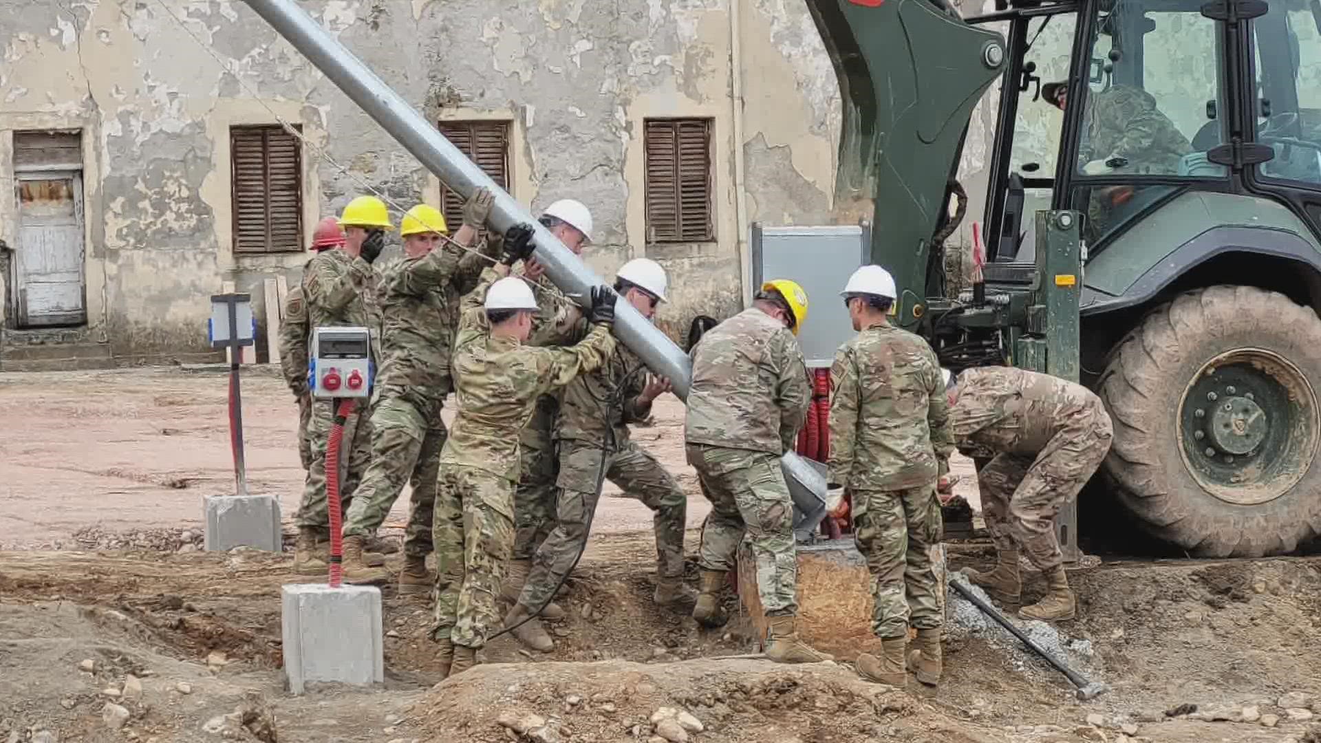 Bangor's 101st Air Refueling Wing builds tenting platform to house NATO troops during training in Montenegro.