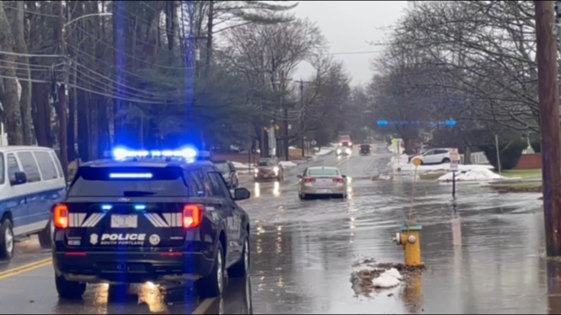 Highland Avenue in South Portland saw pooling water during Saturday's storm.