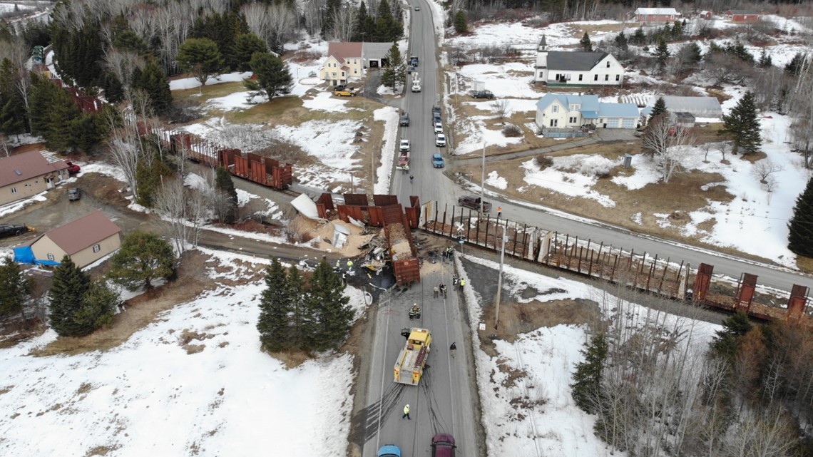 Truck crashes into moving train in Masardis