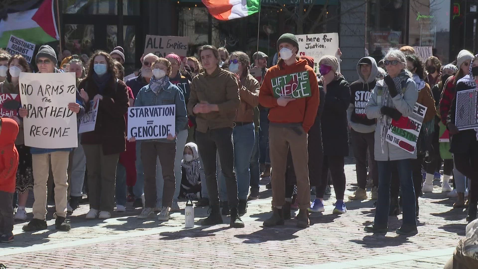 The Maine Coalition for Palestine organized the event that began in Monument Square Saturday afternoon.