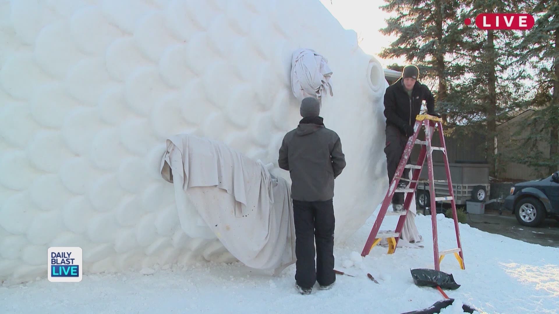 Brothers Austin, Trevor  and Connor Bartz have managed to turn a snowstorm mess into a magical masterpiece. They created monster-sized sculptures out of the snow in their parents' front yard. 
The sculptures are packed by hand and no details are spared i