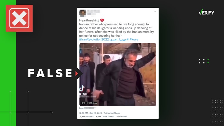 No, a viral video doesn’t show an Iranian father dancing at his daughter’s funeral