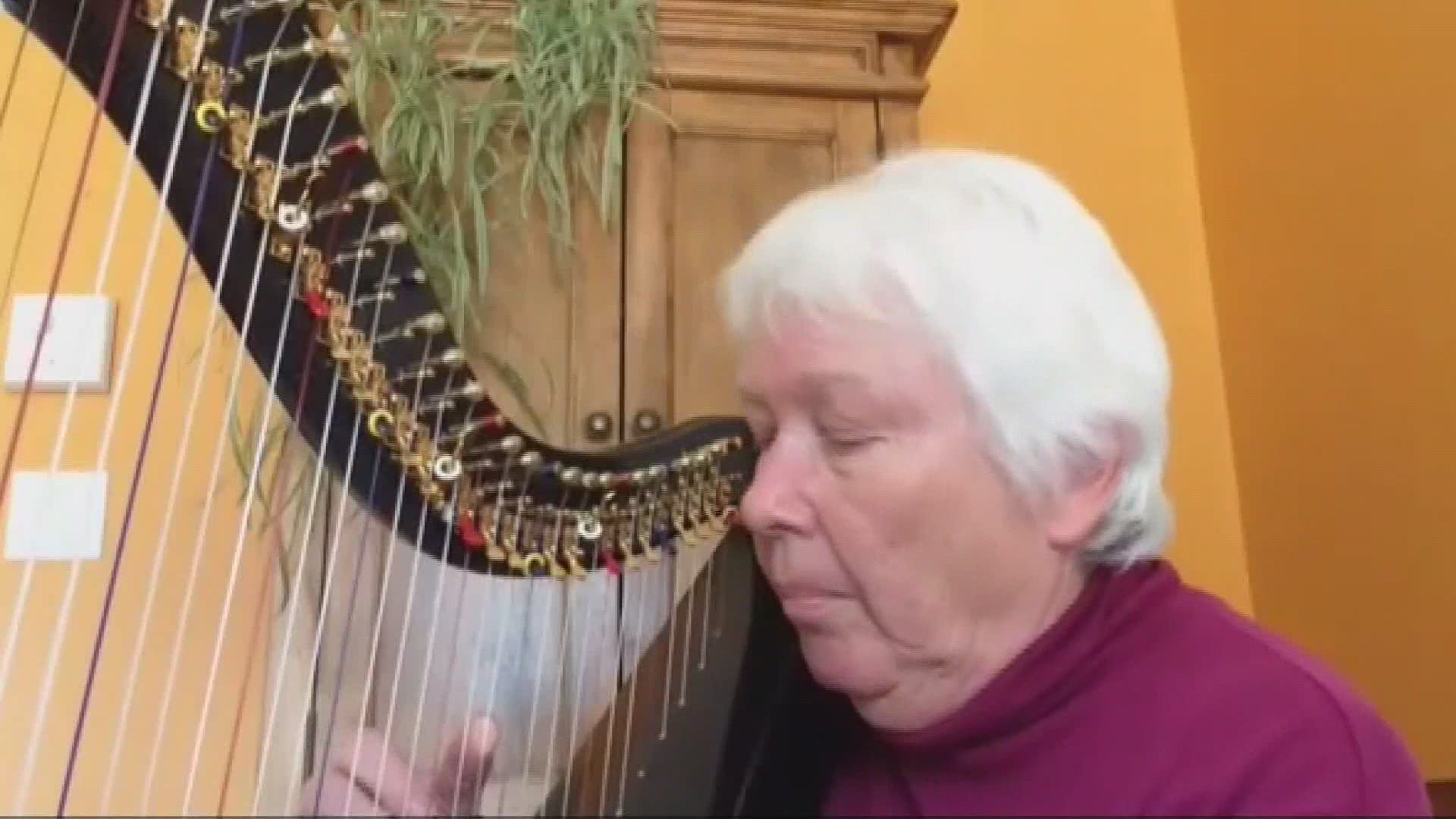 When she's not playing the harp, she's fighting hunger