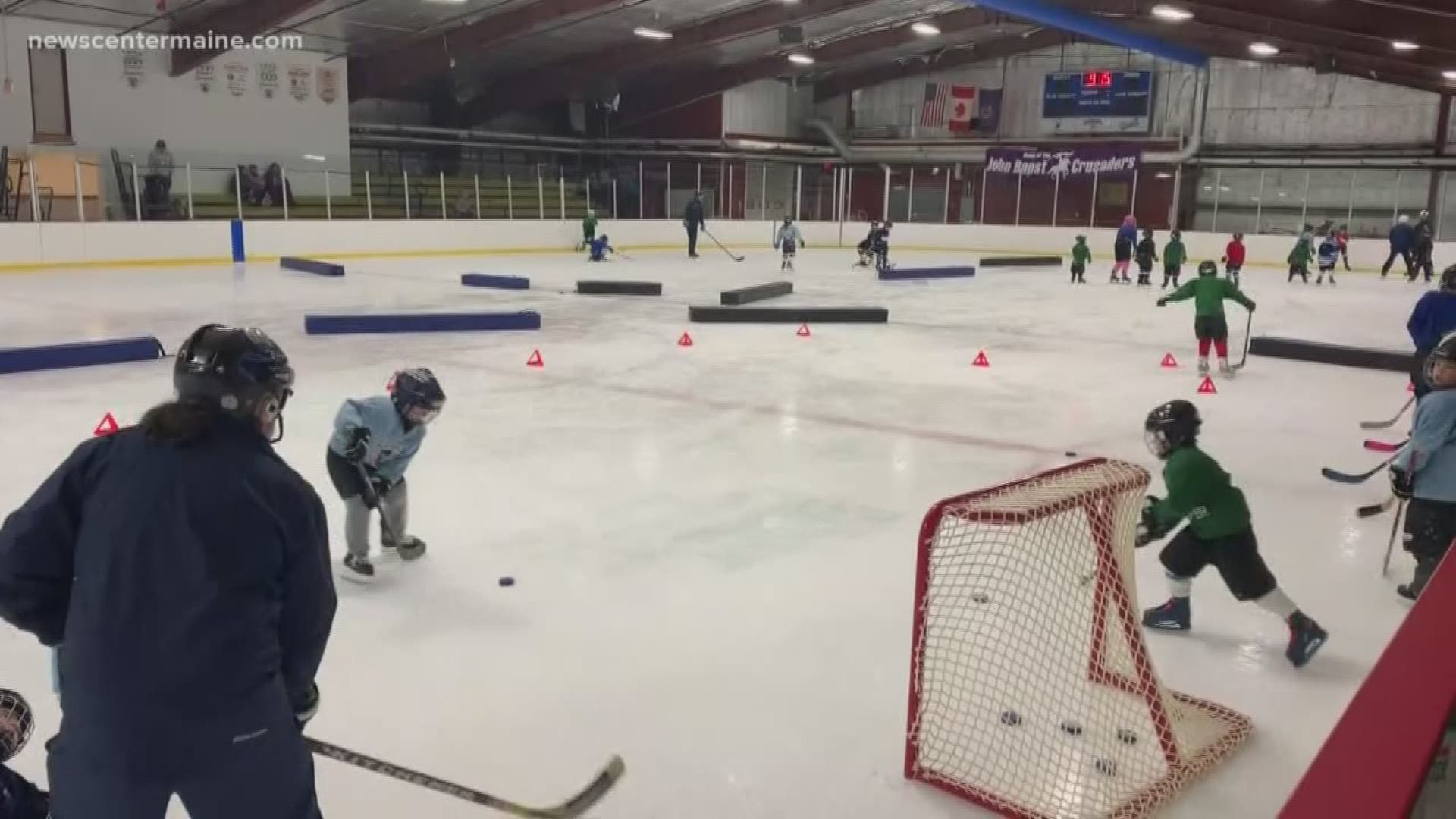 Kids learn how to skate at Sawyer Arena in Bangor.