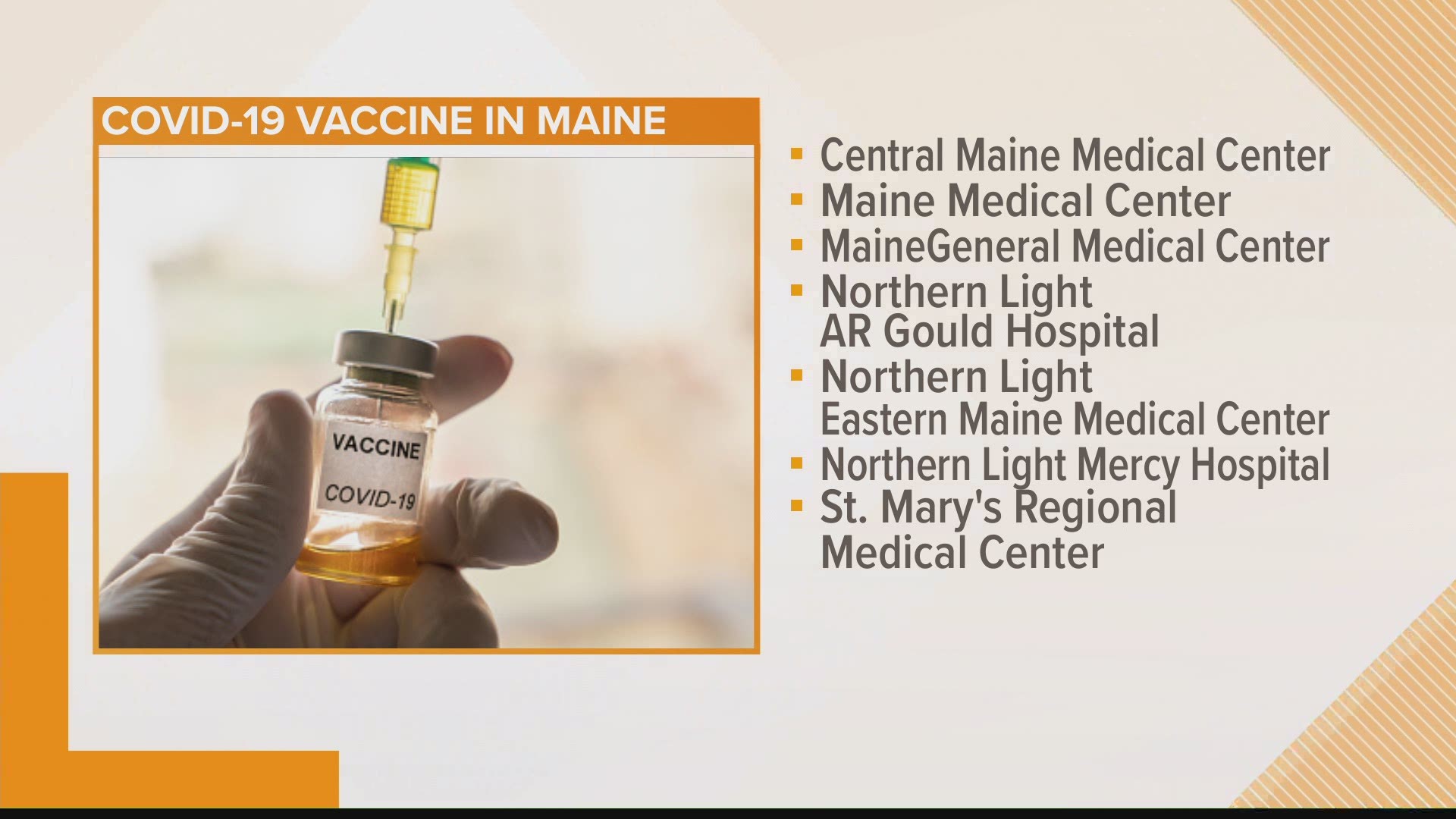 The first doses of the vaccine will go to seven Maine hospitals, as well as multiple other long-term care facilities