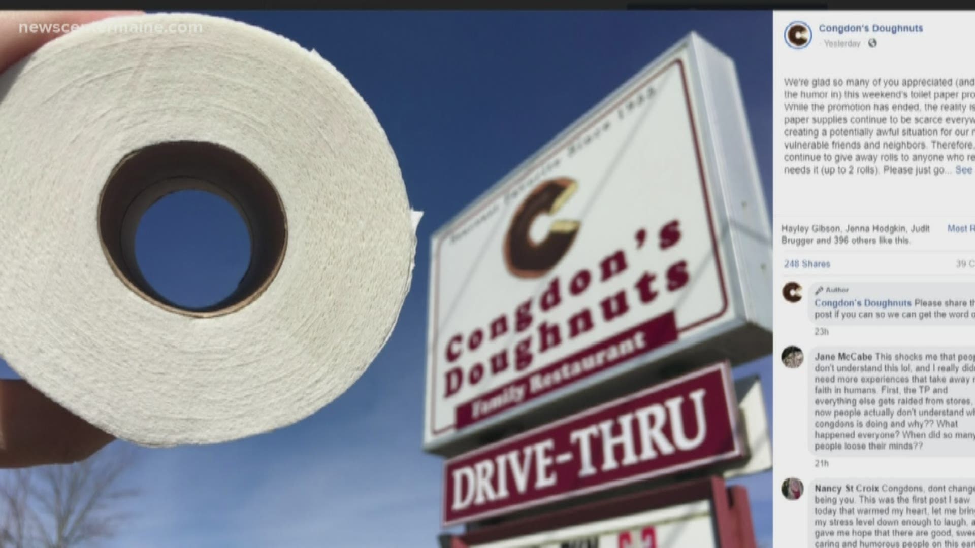 Restaurant owner Gary Leech handed out rolls of toilet paper with a purchase of a dozen doughnuts over the weekend. Now he is giving it to anyone in need.