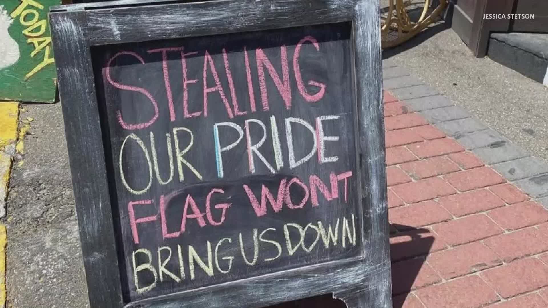 Days after the pride flag at the Old Soul Collective shop in Skowhegan was torn down and stolen, several new flags were donated in a show of support.