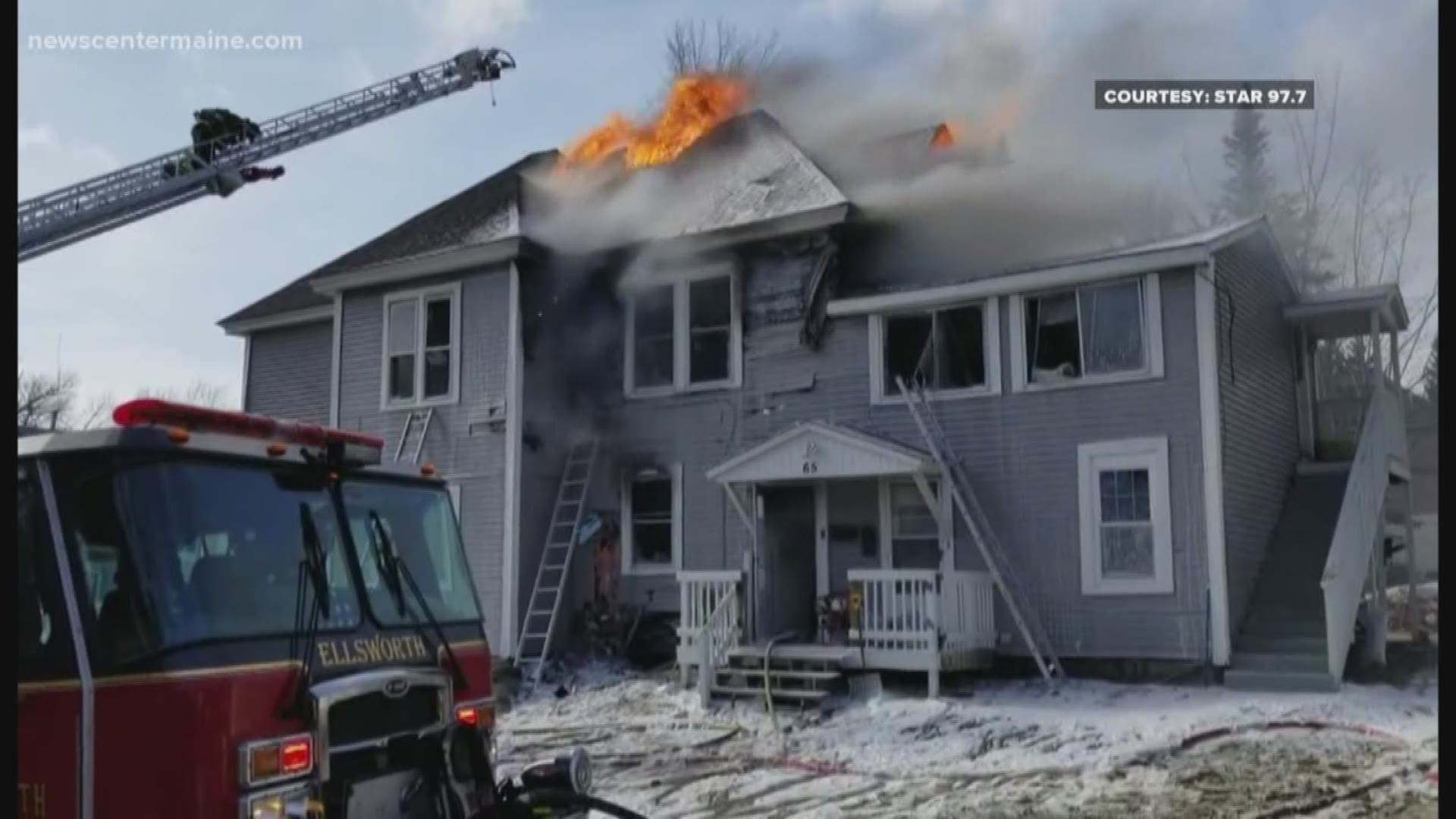 An apartment fire in Ellsworth closed parts of Oak Street Thursday afternoon.