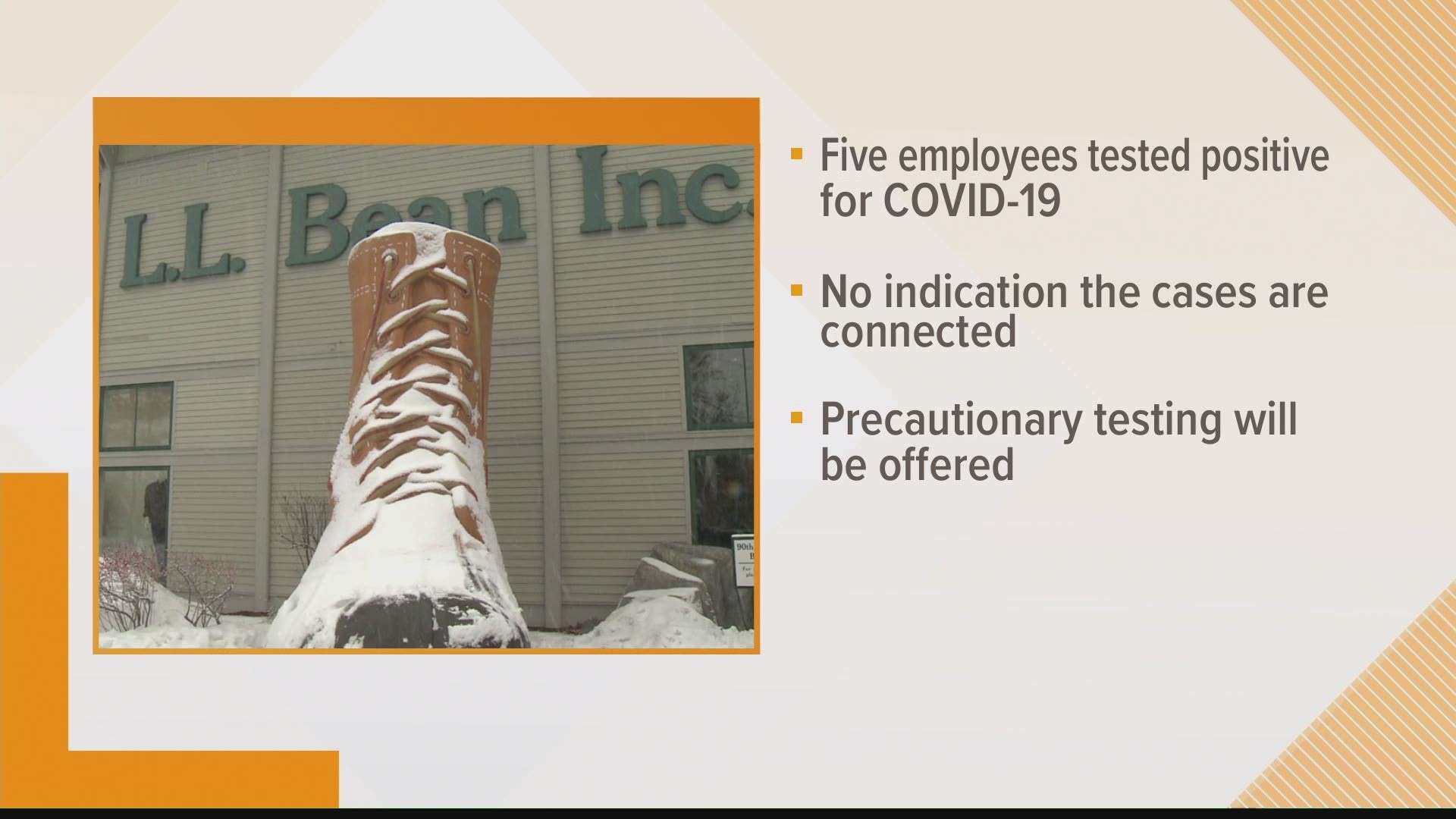 5 employees at the L.L. Bean Fulfillment Center in Freeport have test positive for COVID-19.