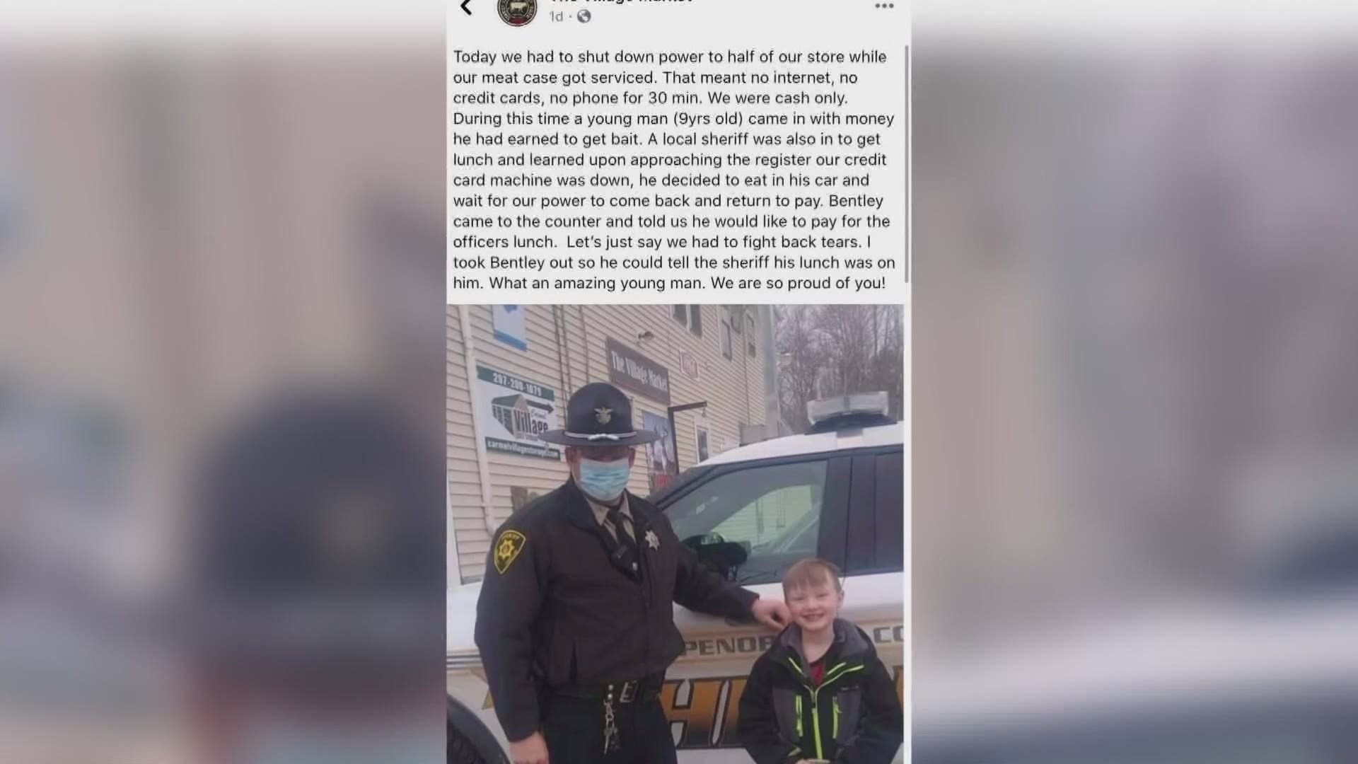 Maine 8-year-old buys lunch for a sheriff's deputy