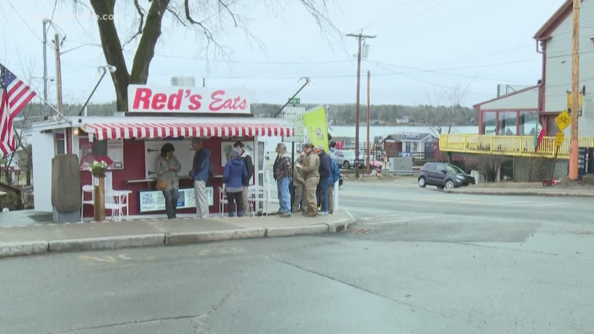 Locals and tourists lined up at Red's Eats in Wiscasset for opening day on Monday.