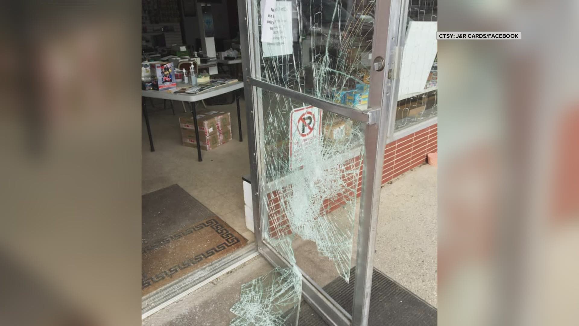 Police responded to a call from a driver reporting the glass front door of the store on cushing street had been shattered.