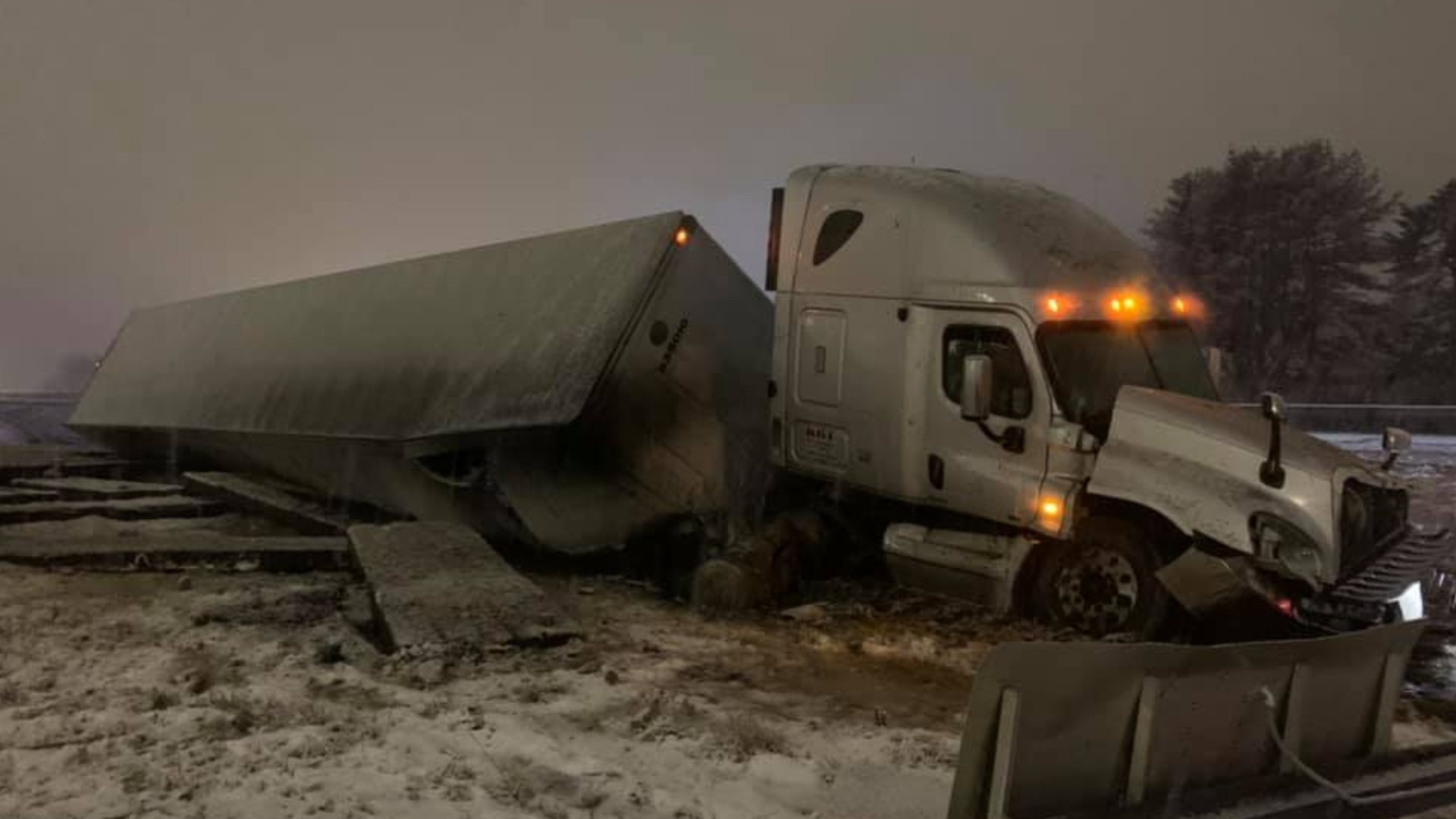 The tractor trailer truck went of I-95 near mm45 in South Portland.