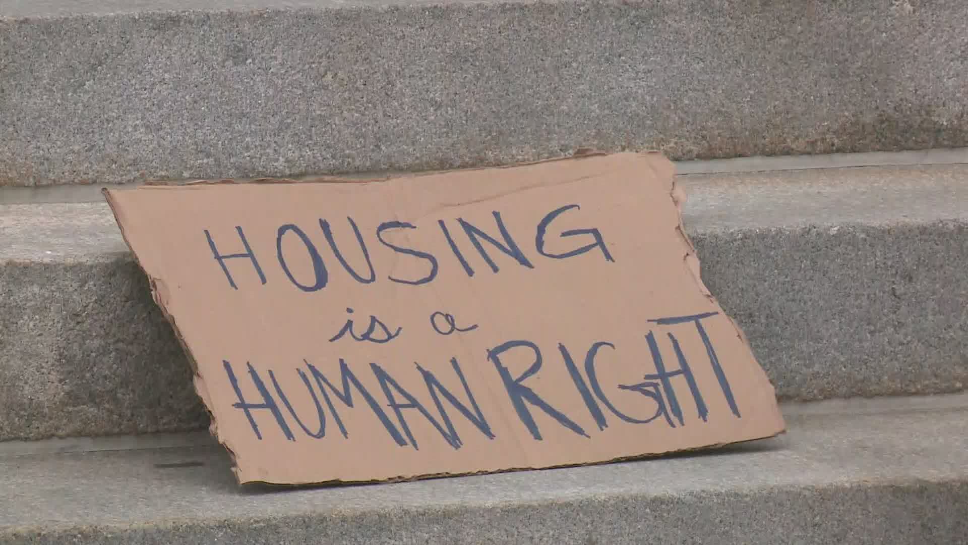 Some people in Portland held a "sleep out" at city hall in support of homeless people.