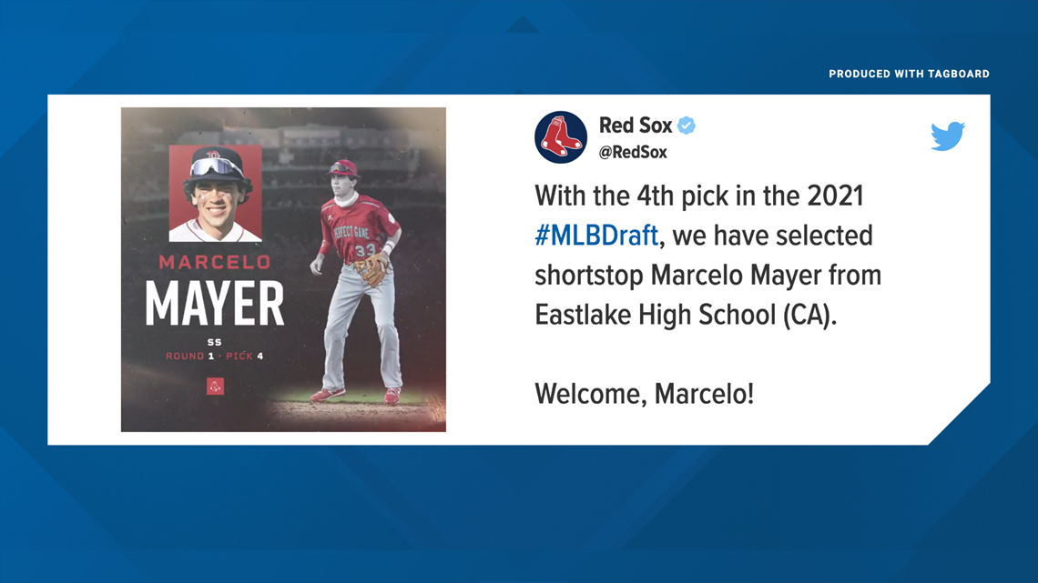 The Athletic on X: With the No. 4 pick in the 2021 MLB Draft, the Boston  Red Sox select Marcelo Mayer, a shortstop from Eastlake High School.   / X