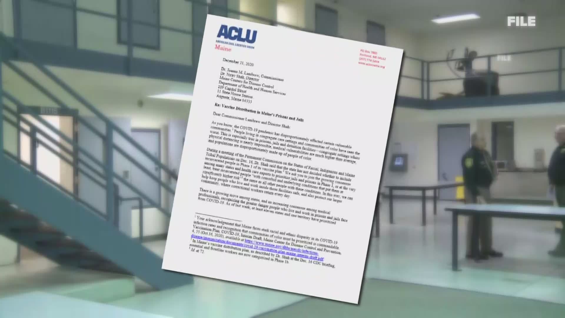 The ACLU of Maine sent a letter to the Mills Administration urging state health officials to inoculate prisoners.
