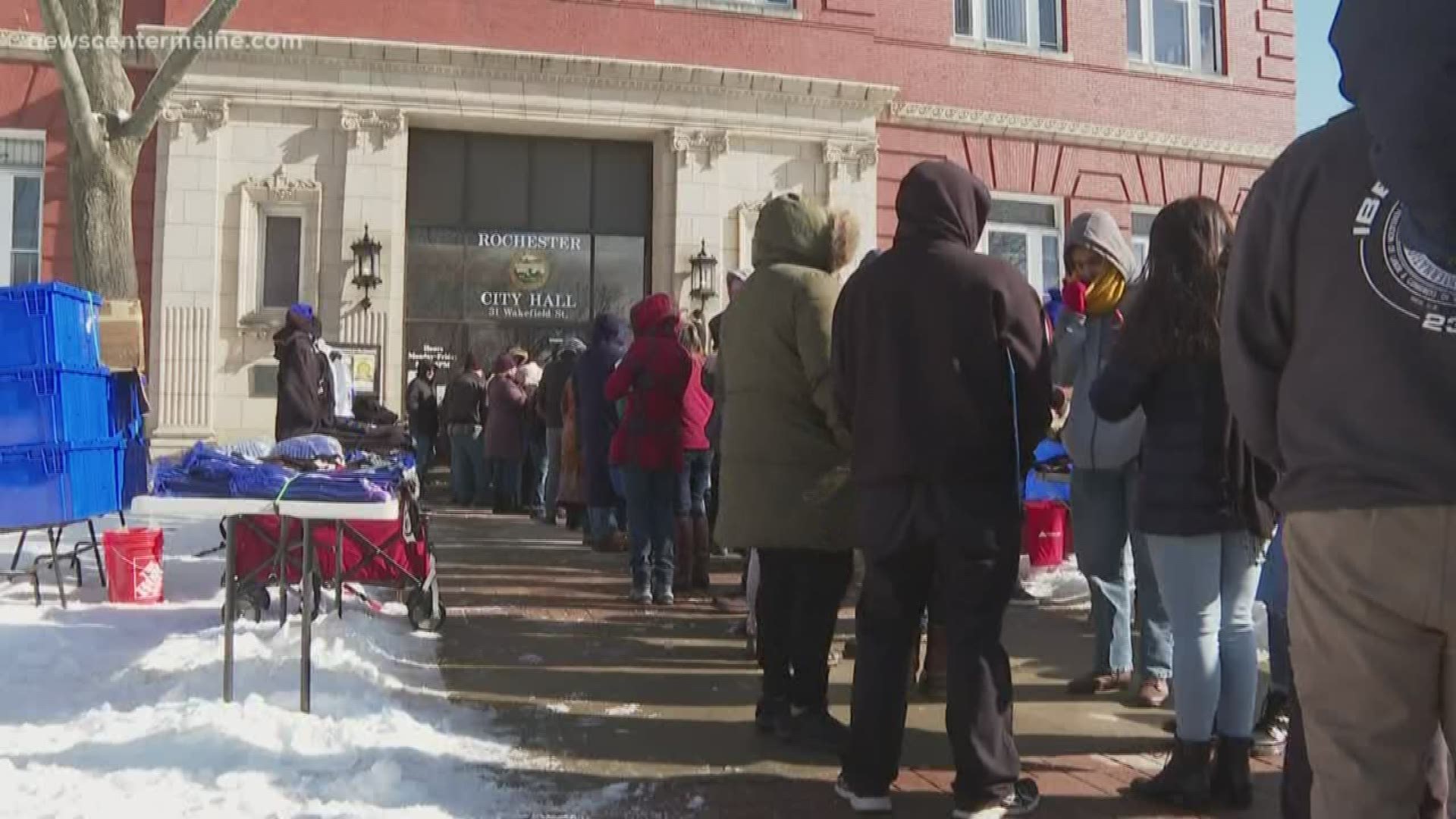 People from all over New England came out to hear projected front runner Bernie Sanders speak today in Rochester, New Hampshire.