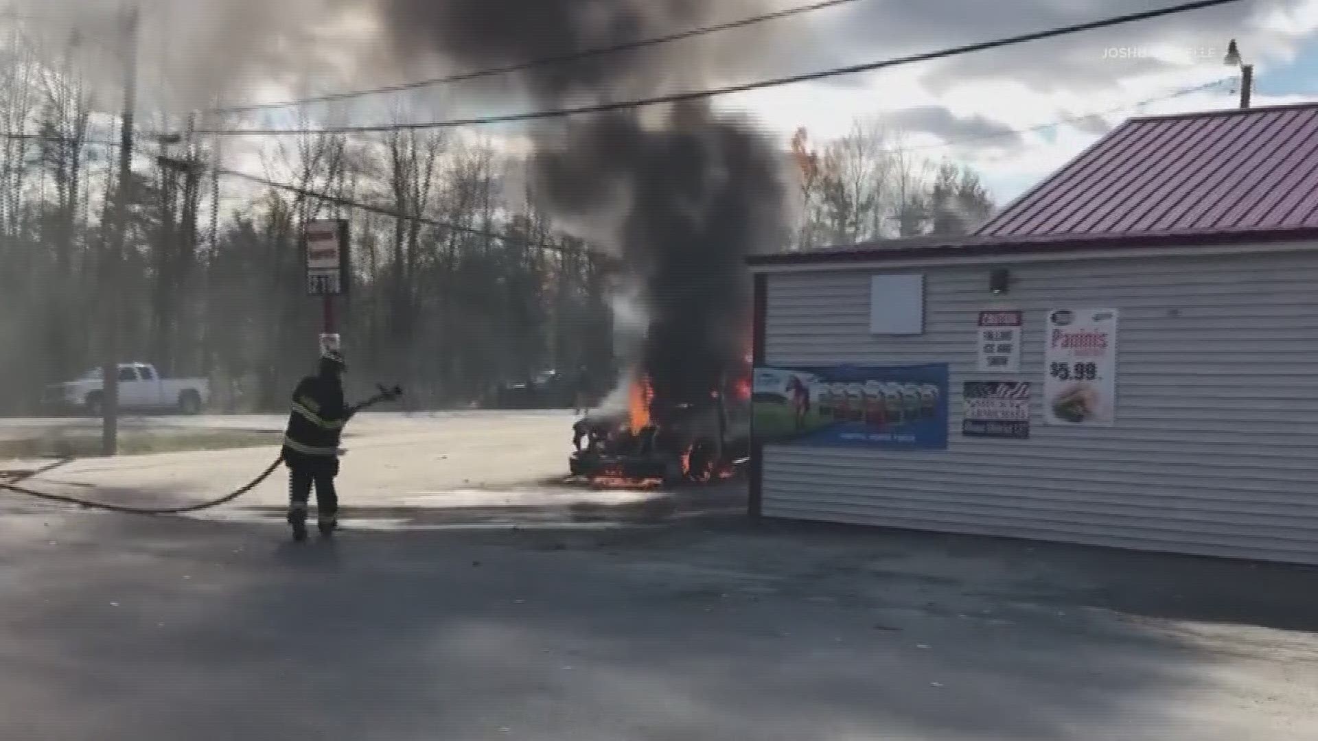 Car catches fire at Applebees Superette in Greenbush